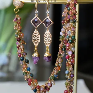 Farah ruby, filigree and purple crystal earrings