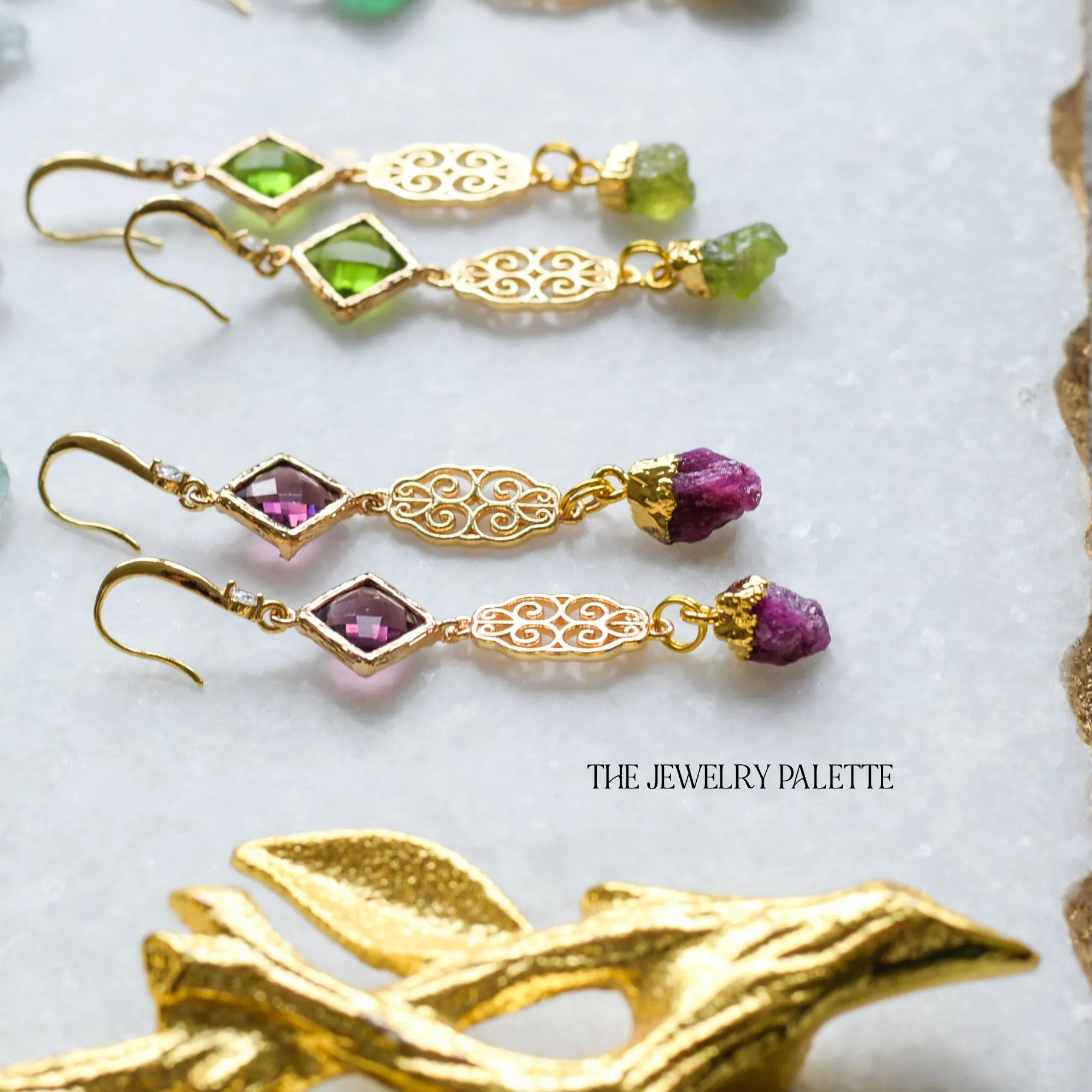 Farah ruby, filigree and purple crystal earrings