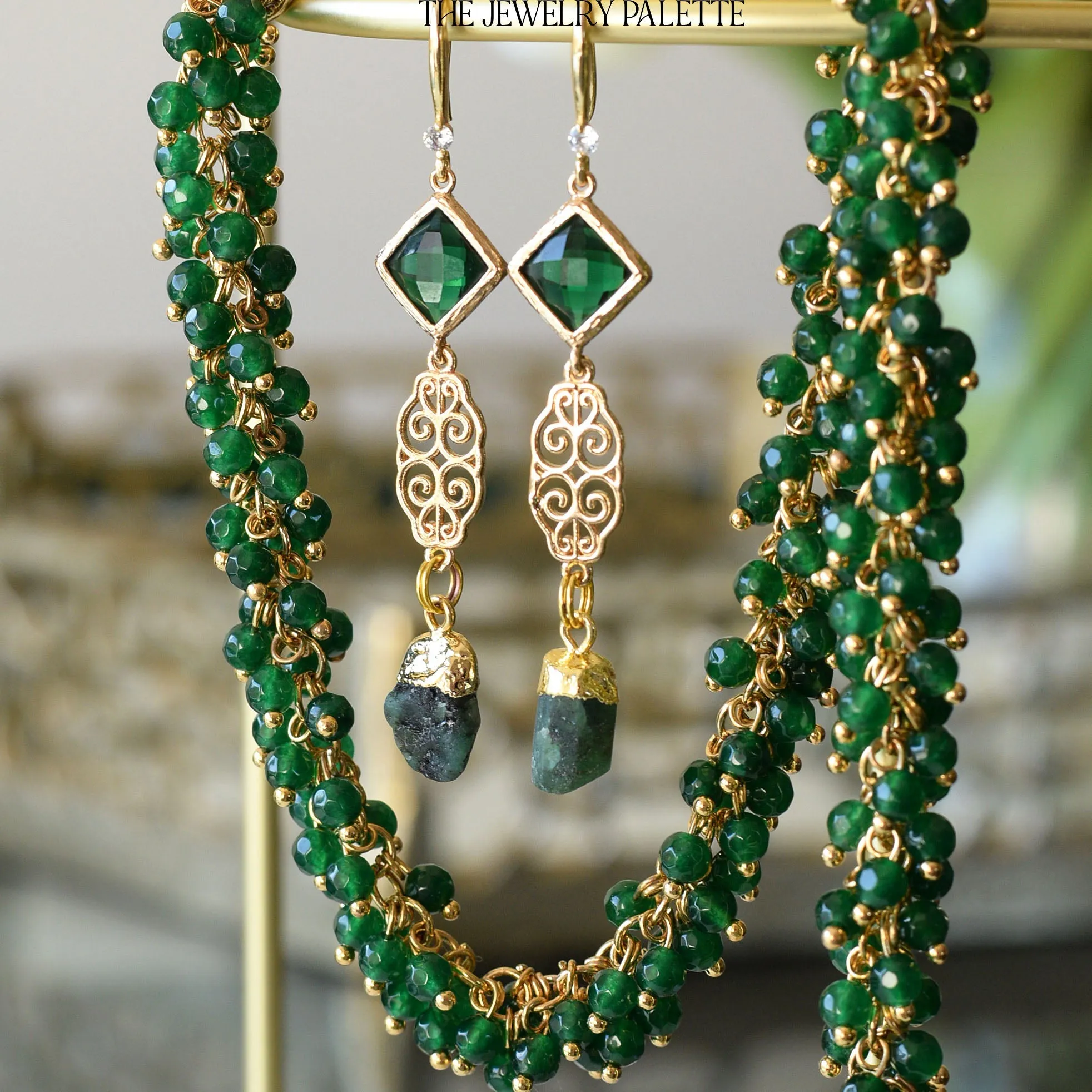 Farah ruby, filigree and purple crystal earrings