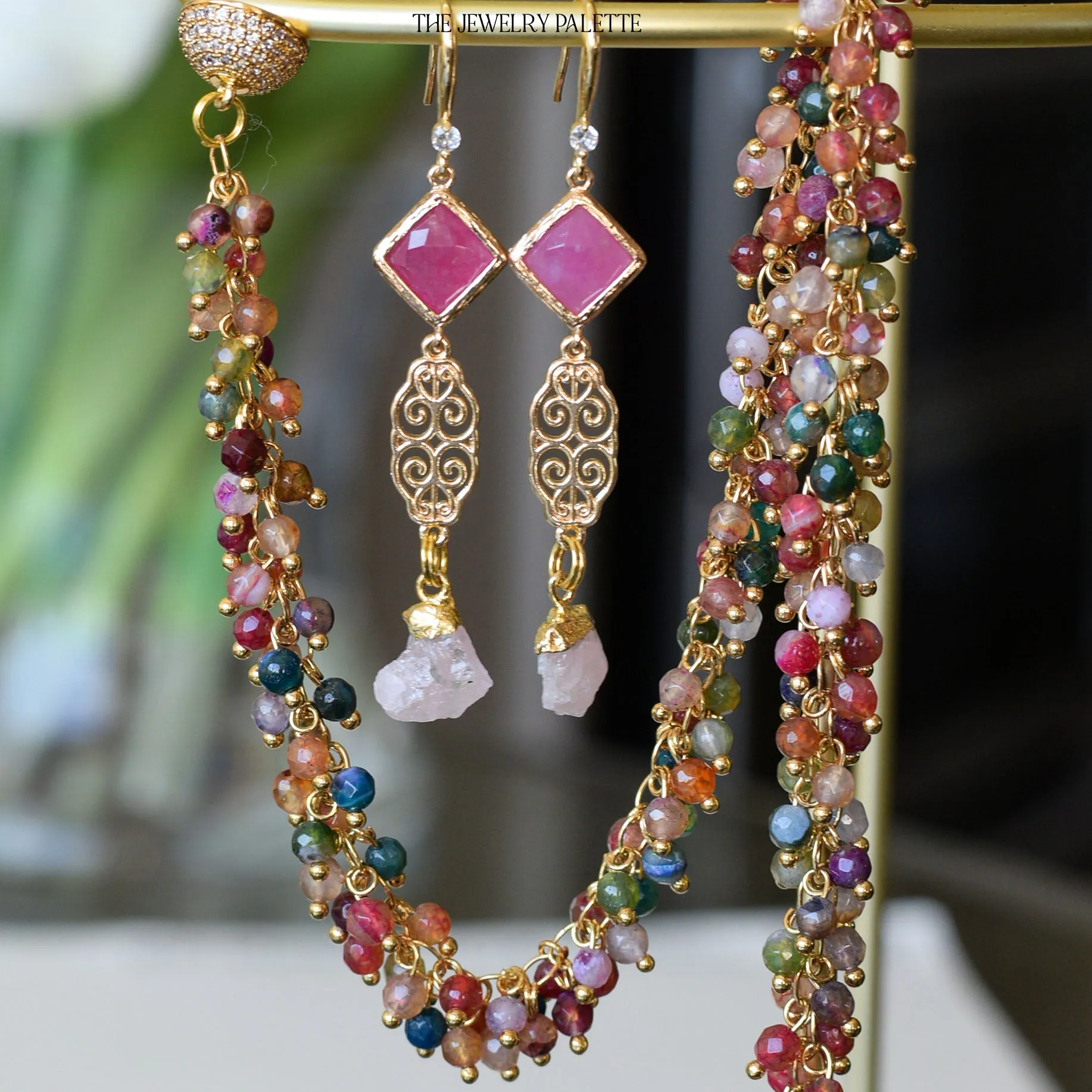 Farah ruby, filigree and purple crystal earrings