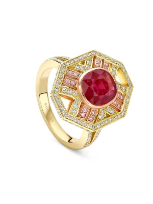 Fifth Avenue Cushion Ruby Yellow Gold Ring