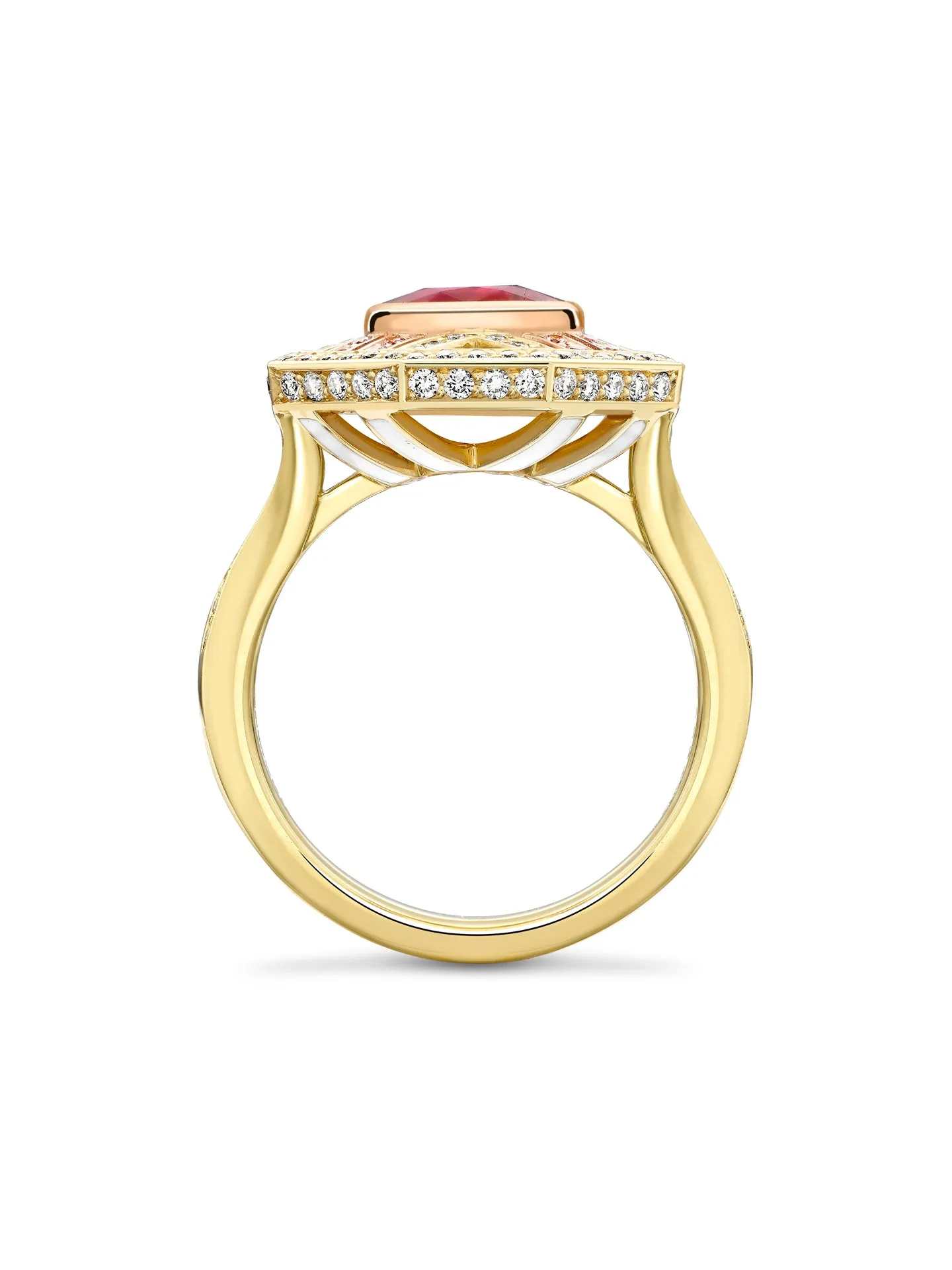 Fifth Avenue Cushion Ruby Yellow Gold Ring