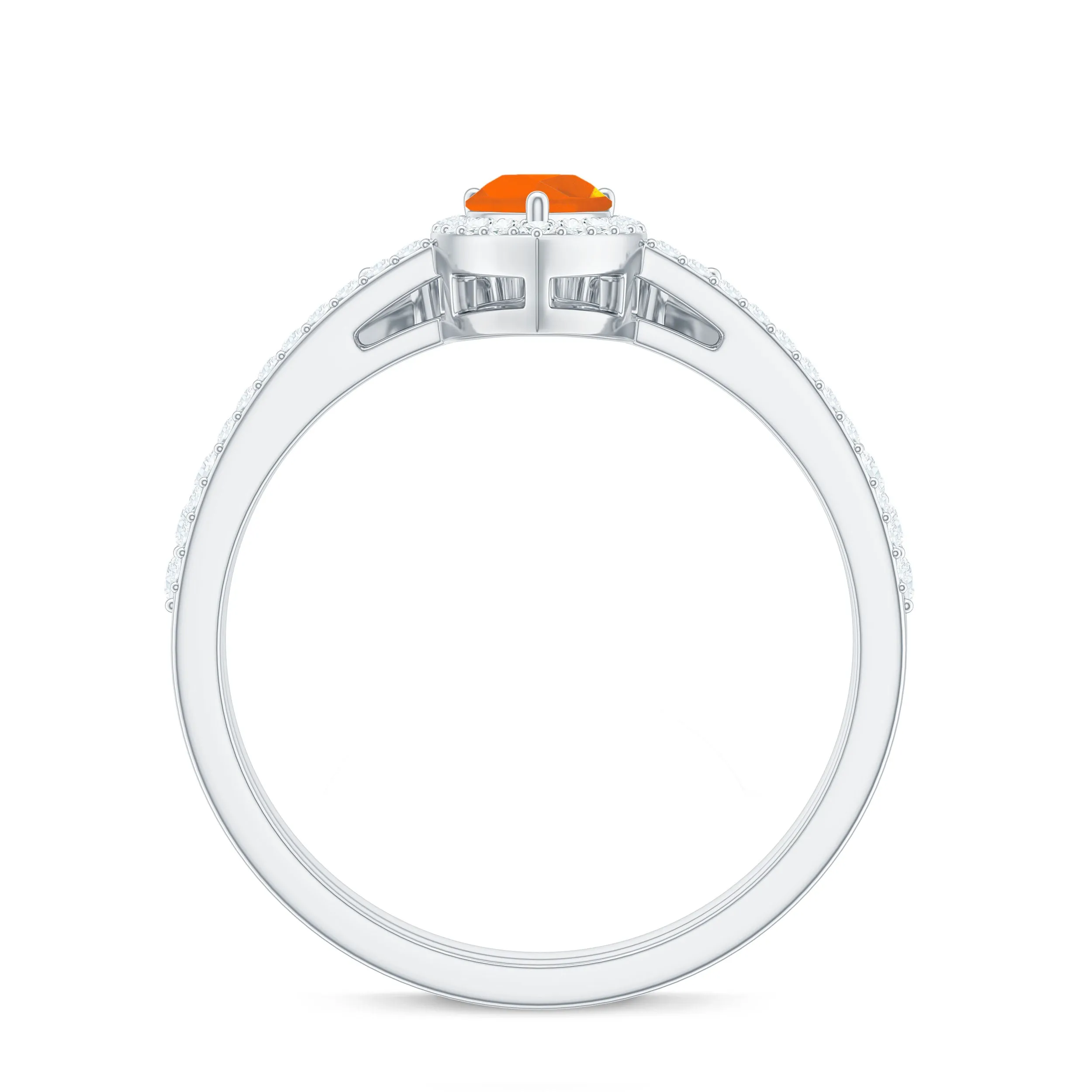 Fire Opal Designer Teardrop Ring Set with Moissanite Halo