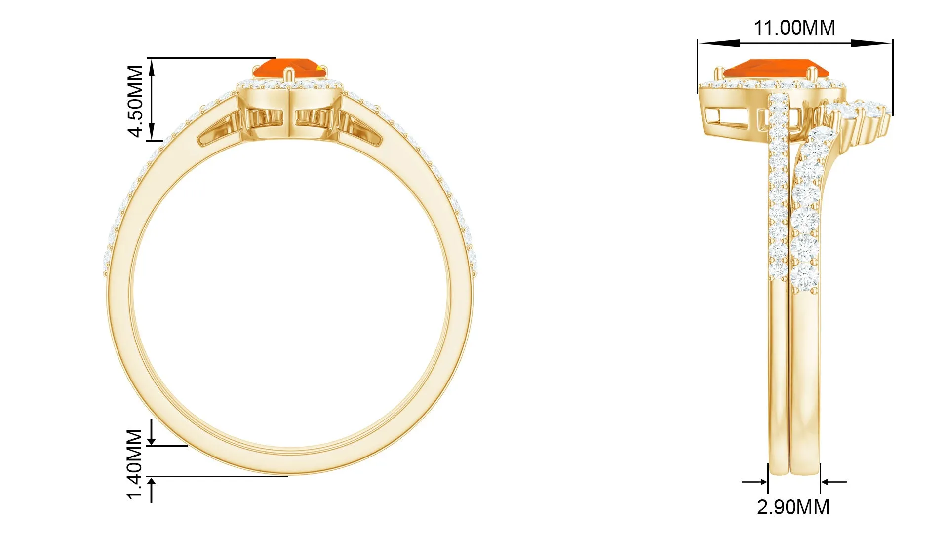 Fire Opal Designer Teardrop Ring Set with Moissanite Halo
