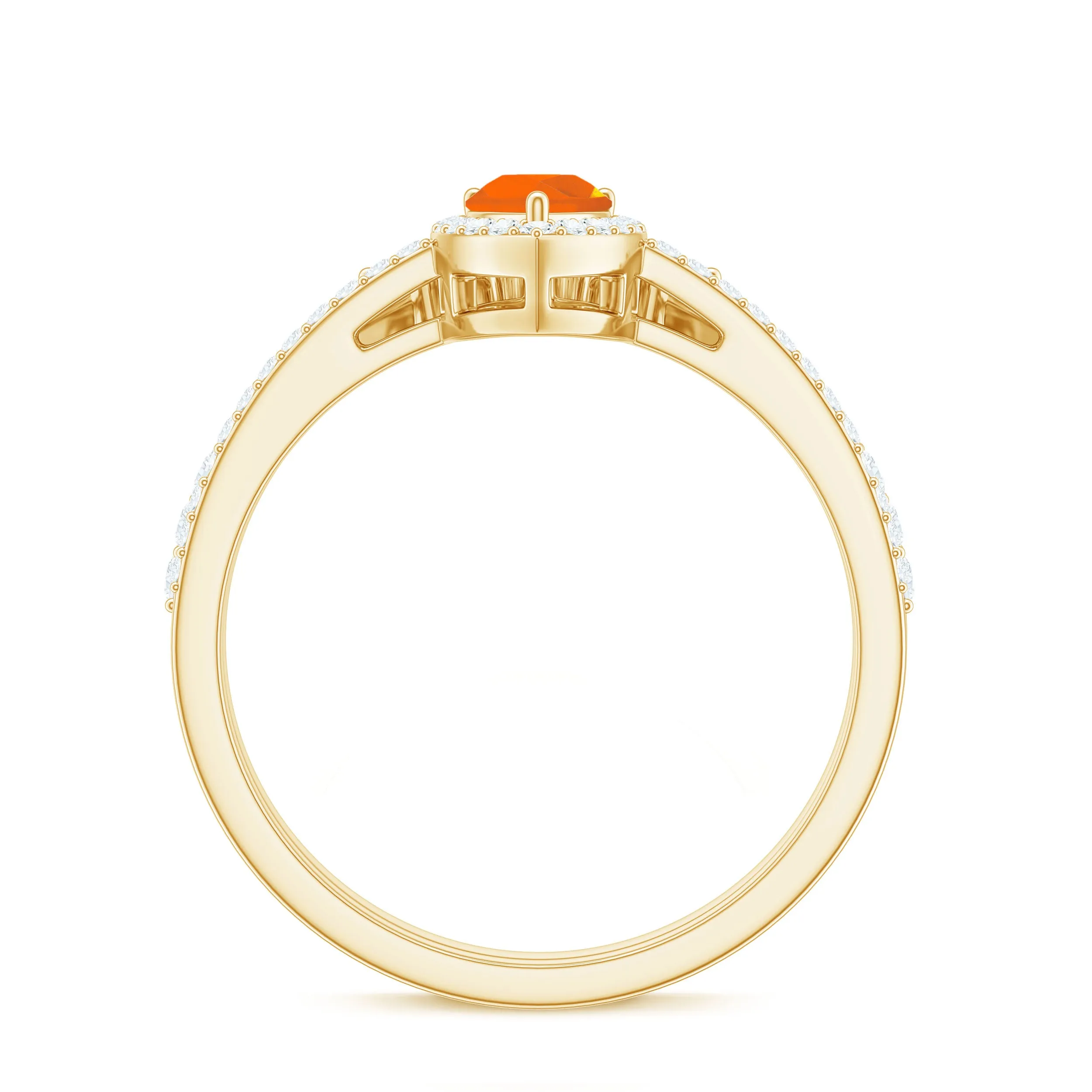 Fire Opal Designer Teardrop Ring Set with Moissanite Halo