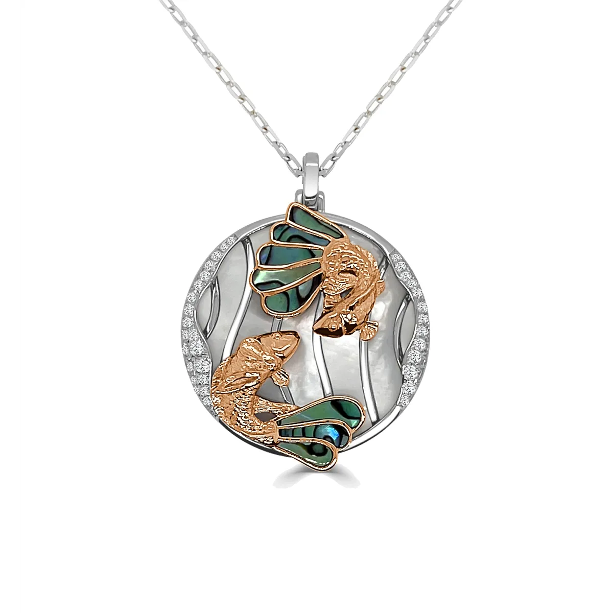 Frederic Sage 14K White and Rose Gold Medium Koi Pendant on Paperclip Chain