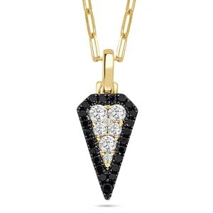 Frederic Sage 14K Yellow and White Gold Arrow Shaped White and Black Diamond Pendant on Mini Paperclip Chain