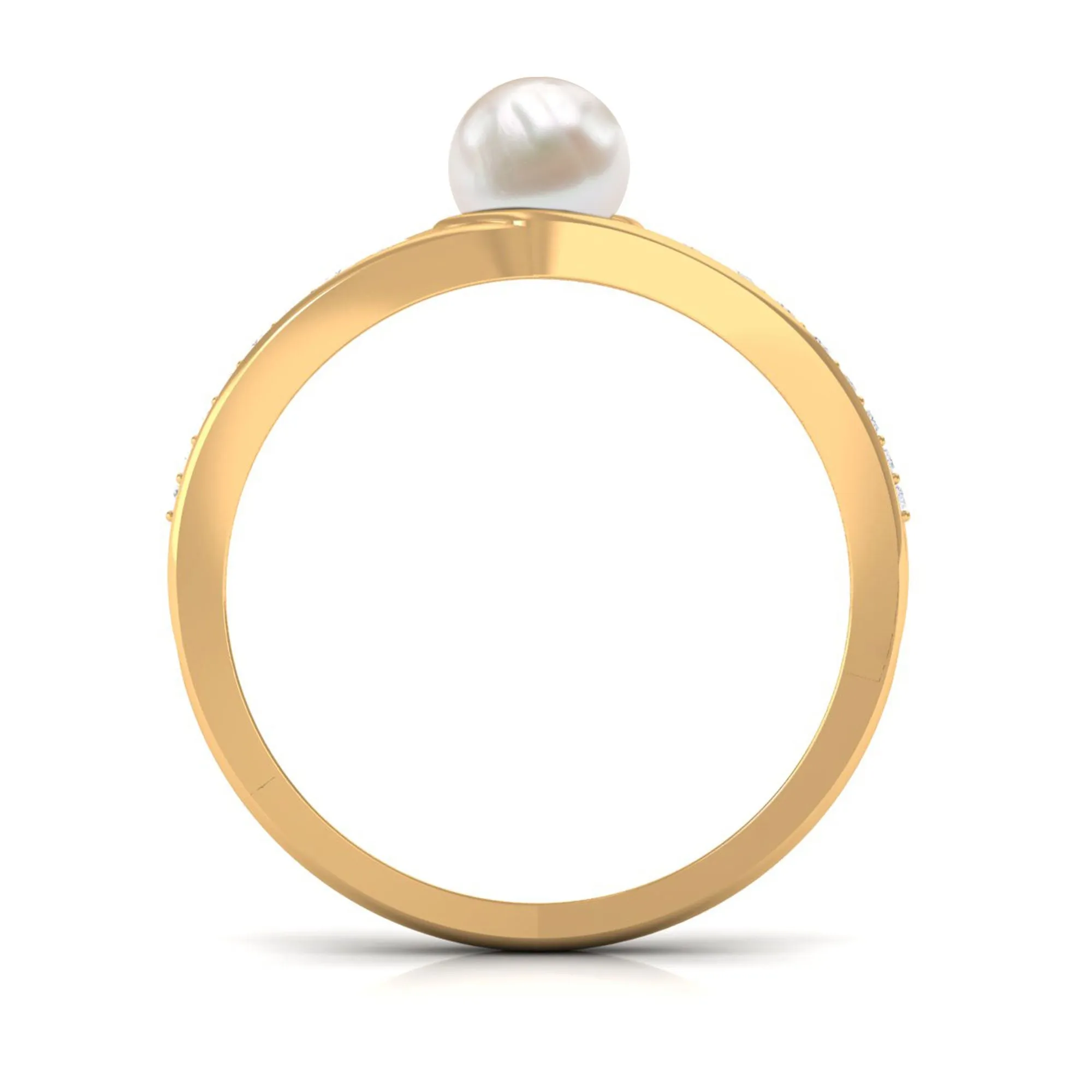 Freshwater Pearl Engagement Ring with Diamond Side Stones