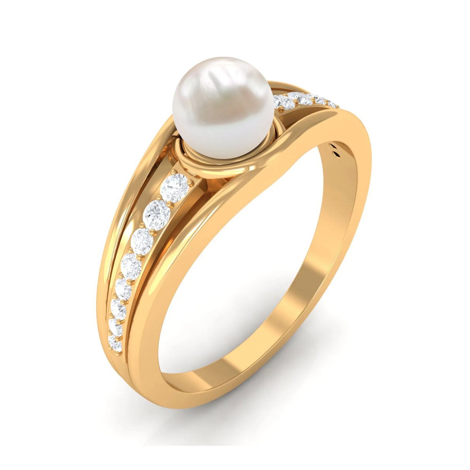 Freshwater Pearl Engagement Ring with Diamond Side Stones