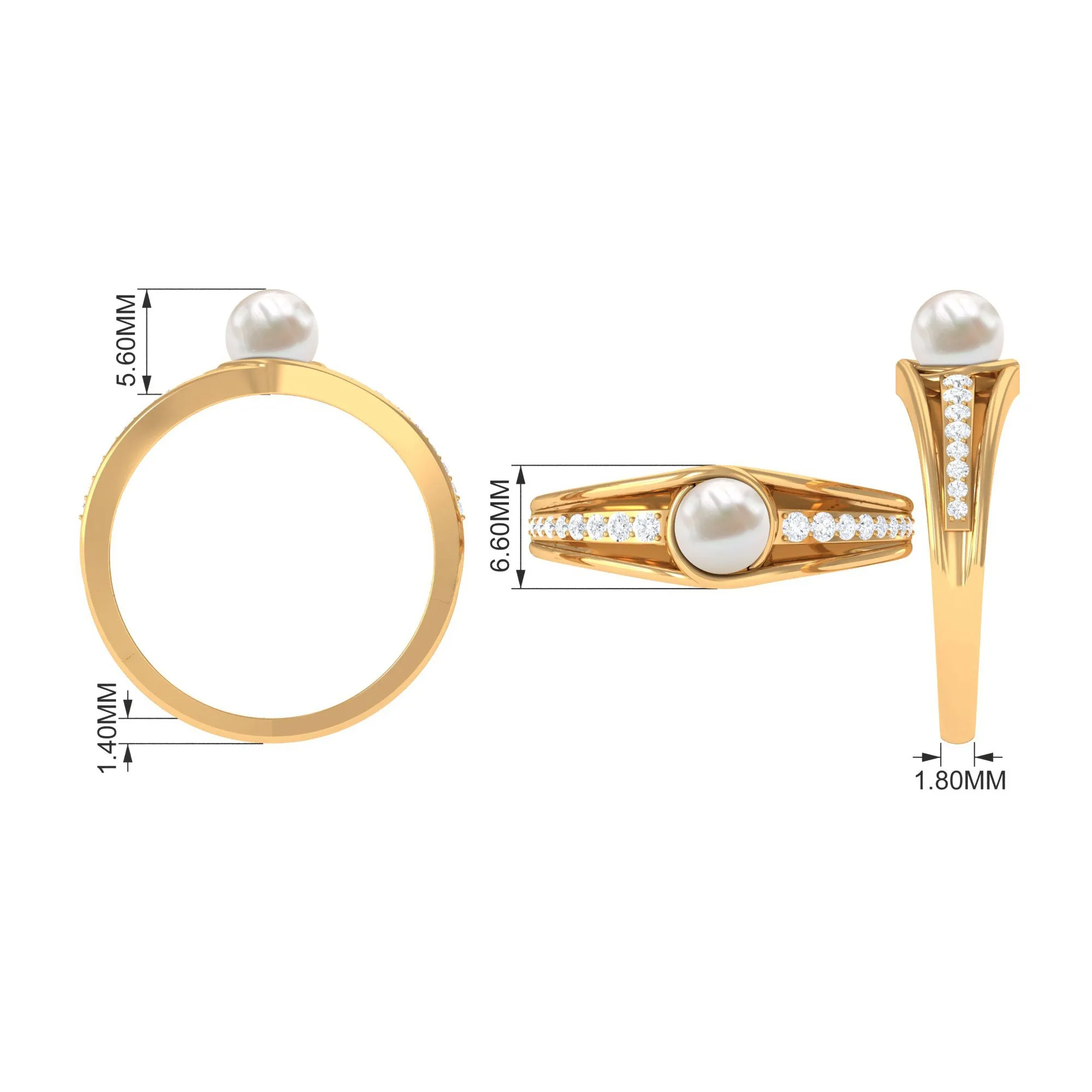 Freshwater Pearl Engagement Ring with Diamond Side Stones
