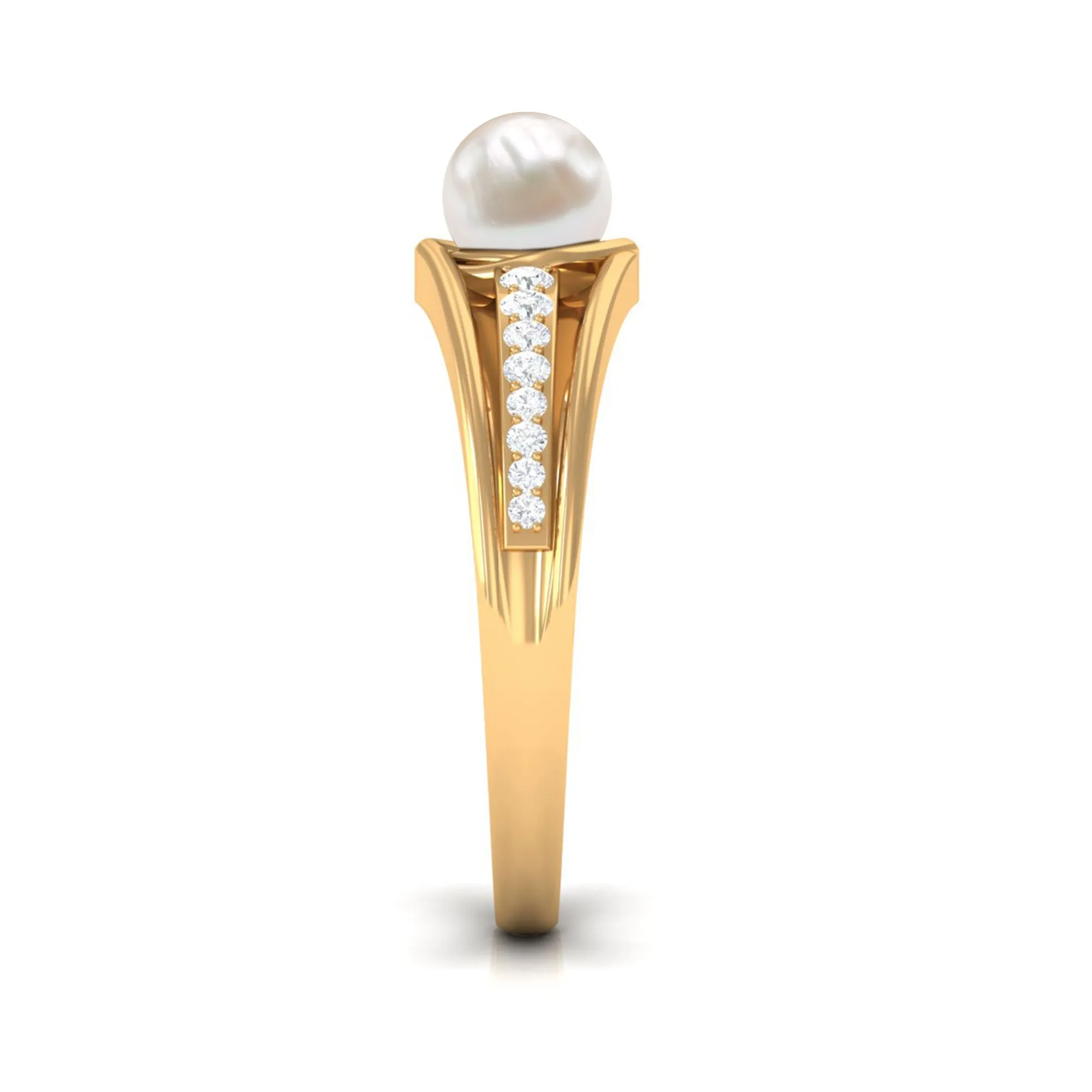 Freshwater Pearl Engagement Ring with Diamond Side Stones