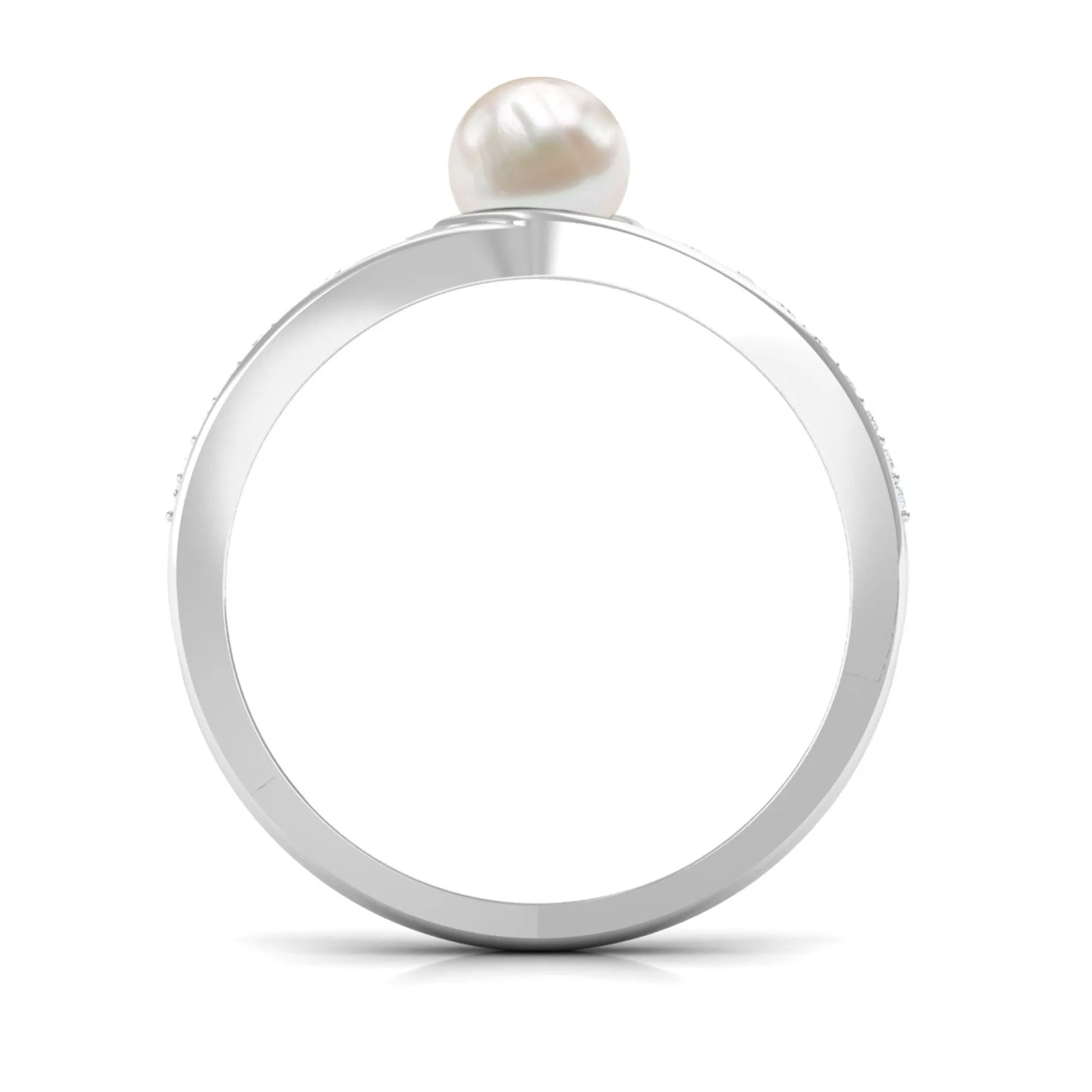 Freshwater Pearl Engagement Ring with Diamond Side Stones