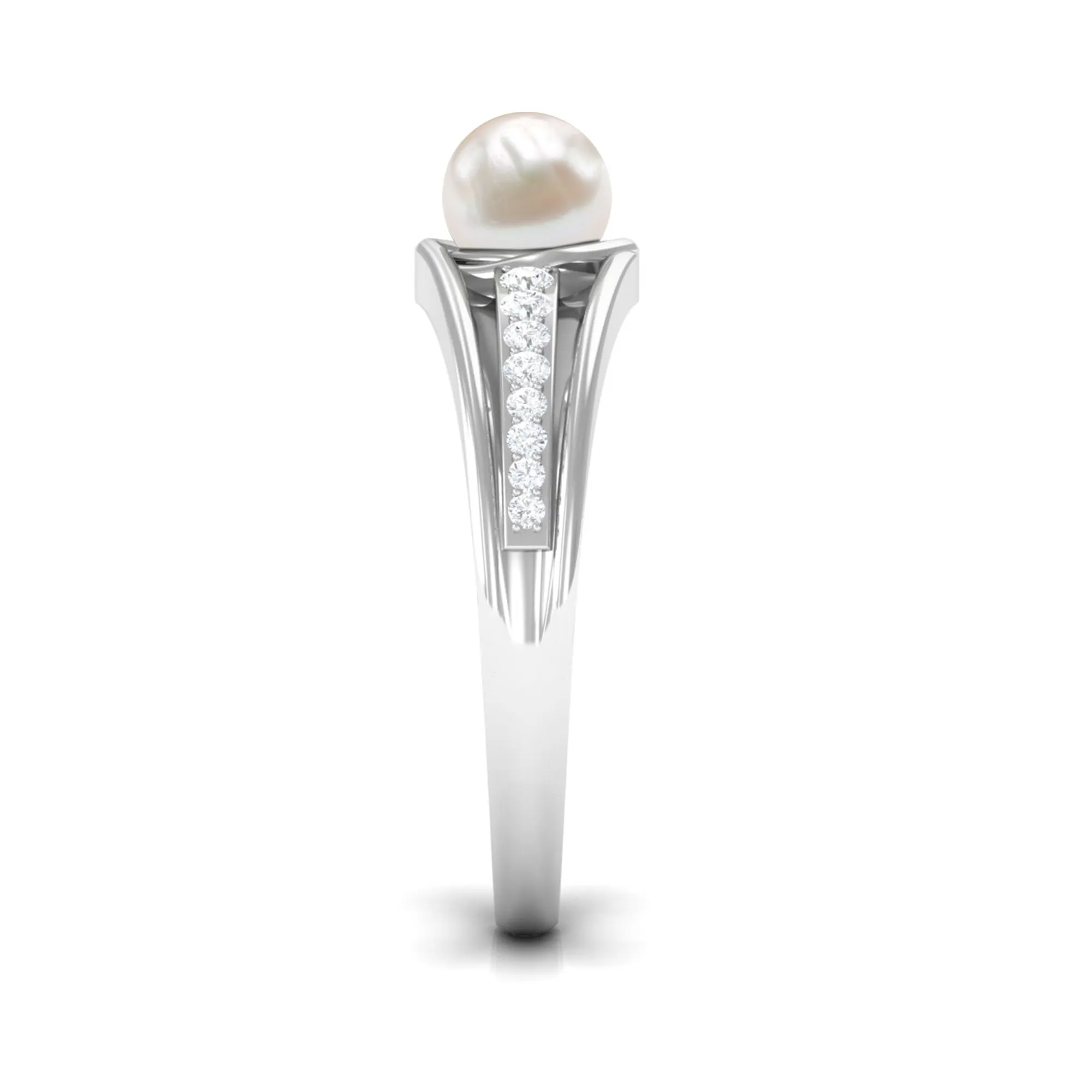 Freshwater Pearl Engagement Ring with Diamond Side Stones