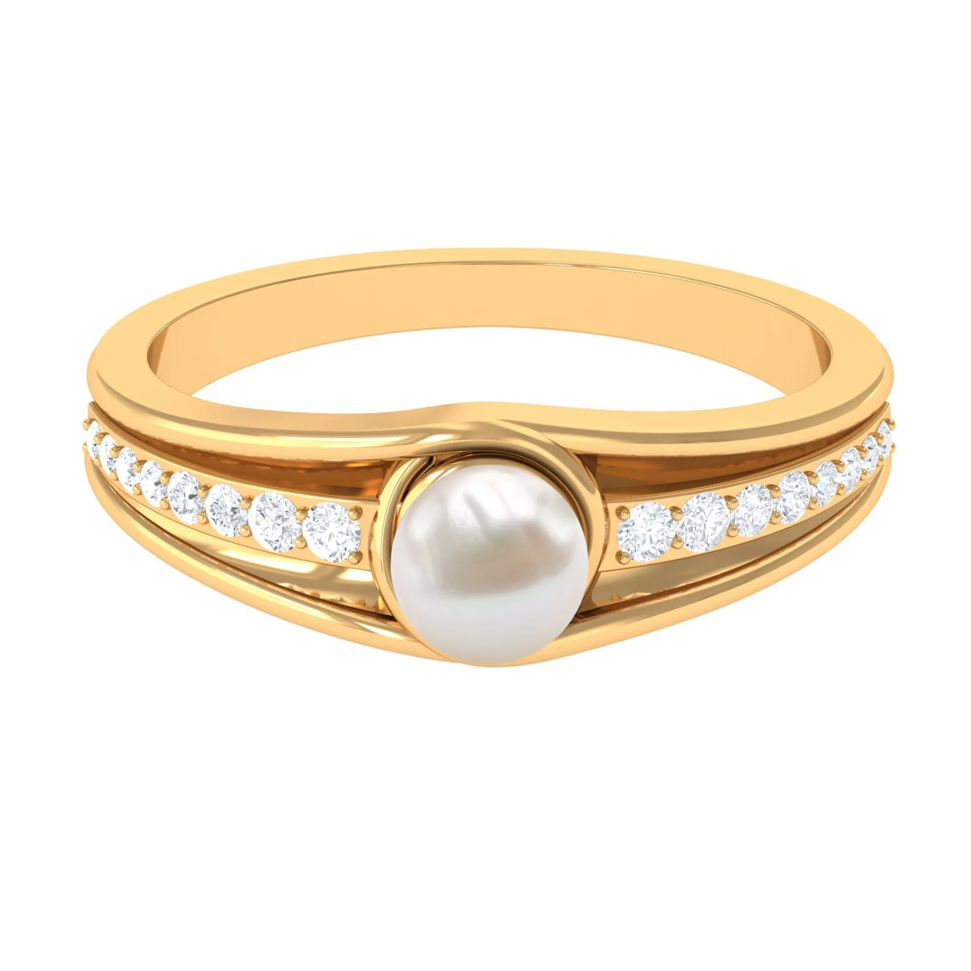 Freshwater Pearl Engagement Ring with Diamond Side Stones