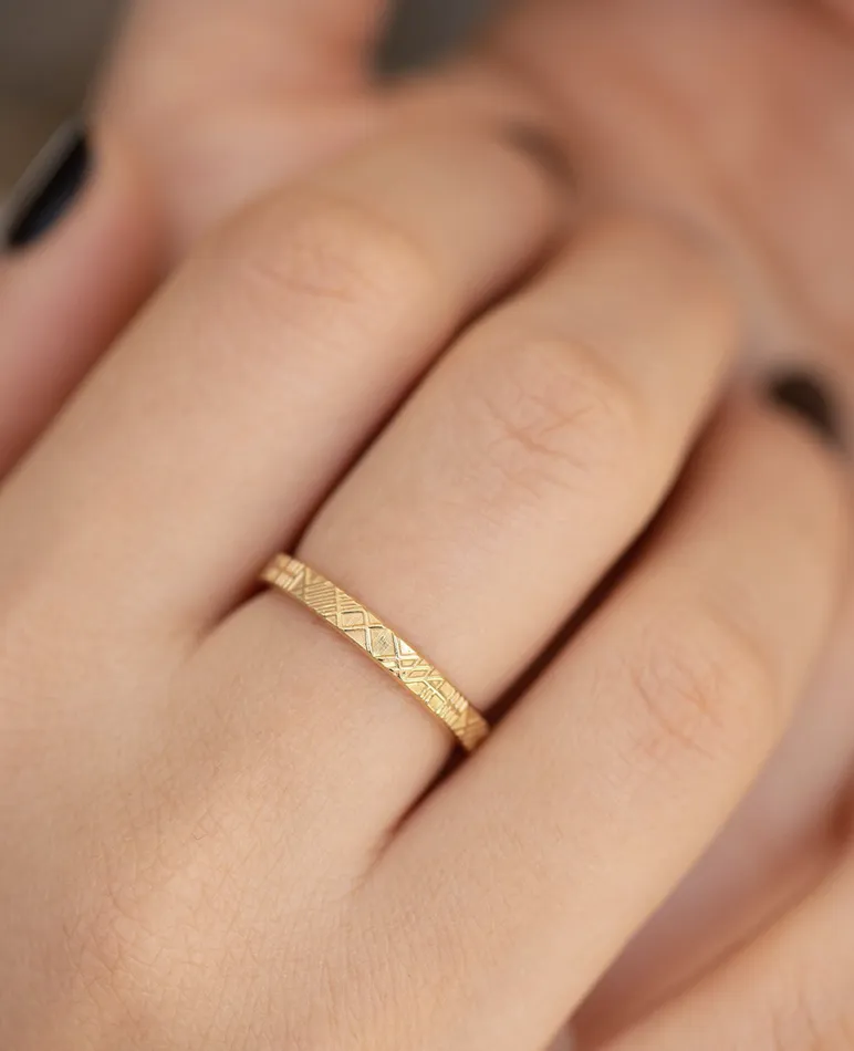 Geometric Engraved Gold Band