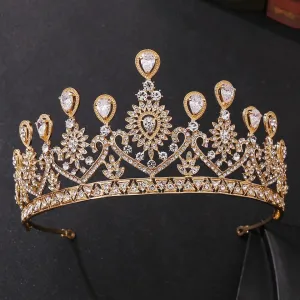 Gold Princess Tiara crystal King Queen crown headdress jewelry bridal Halloween cosplay diadem