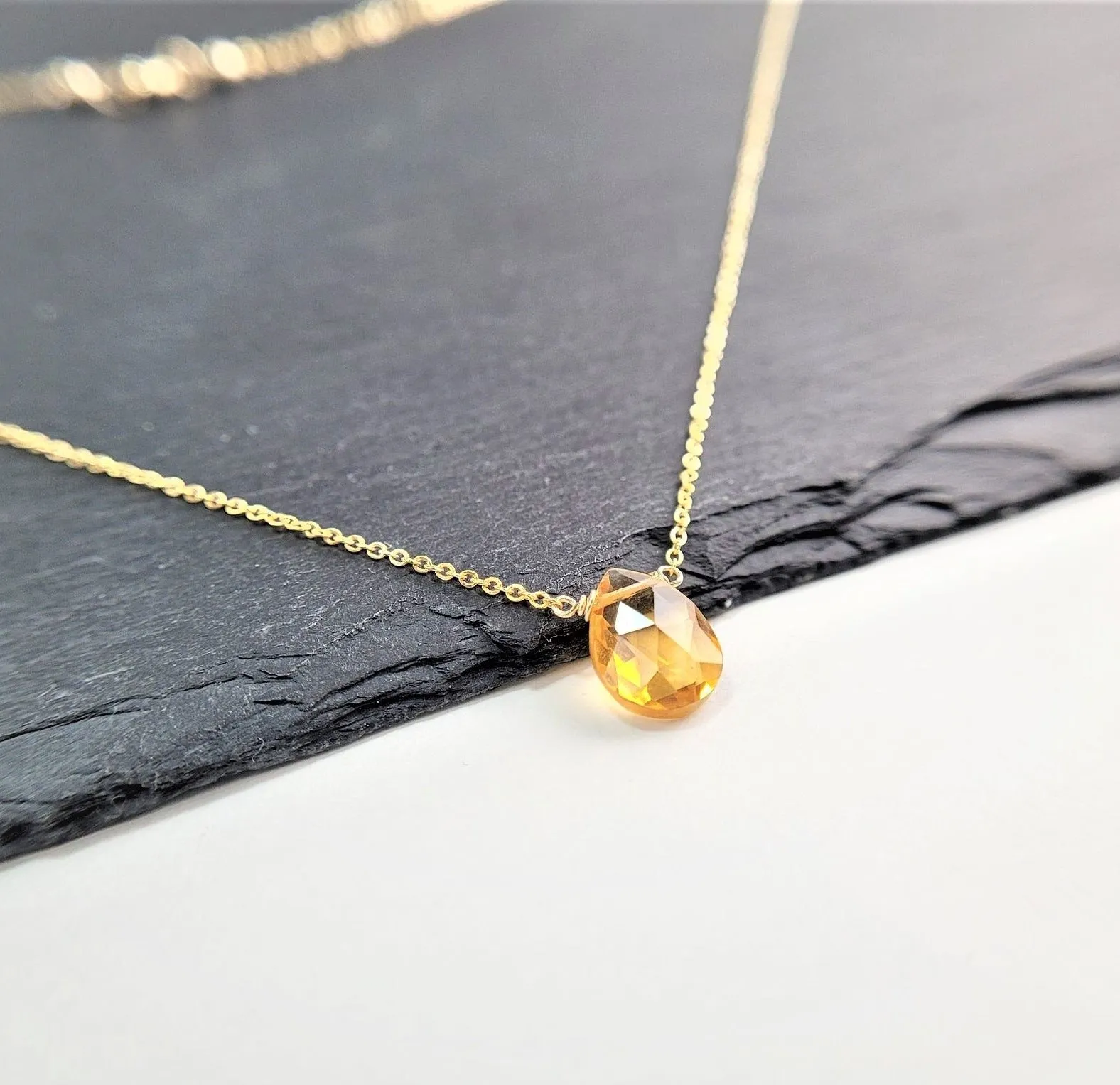 Golden Citrine Pear Briolette Necklace