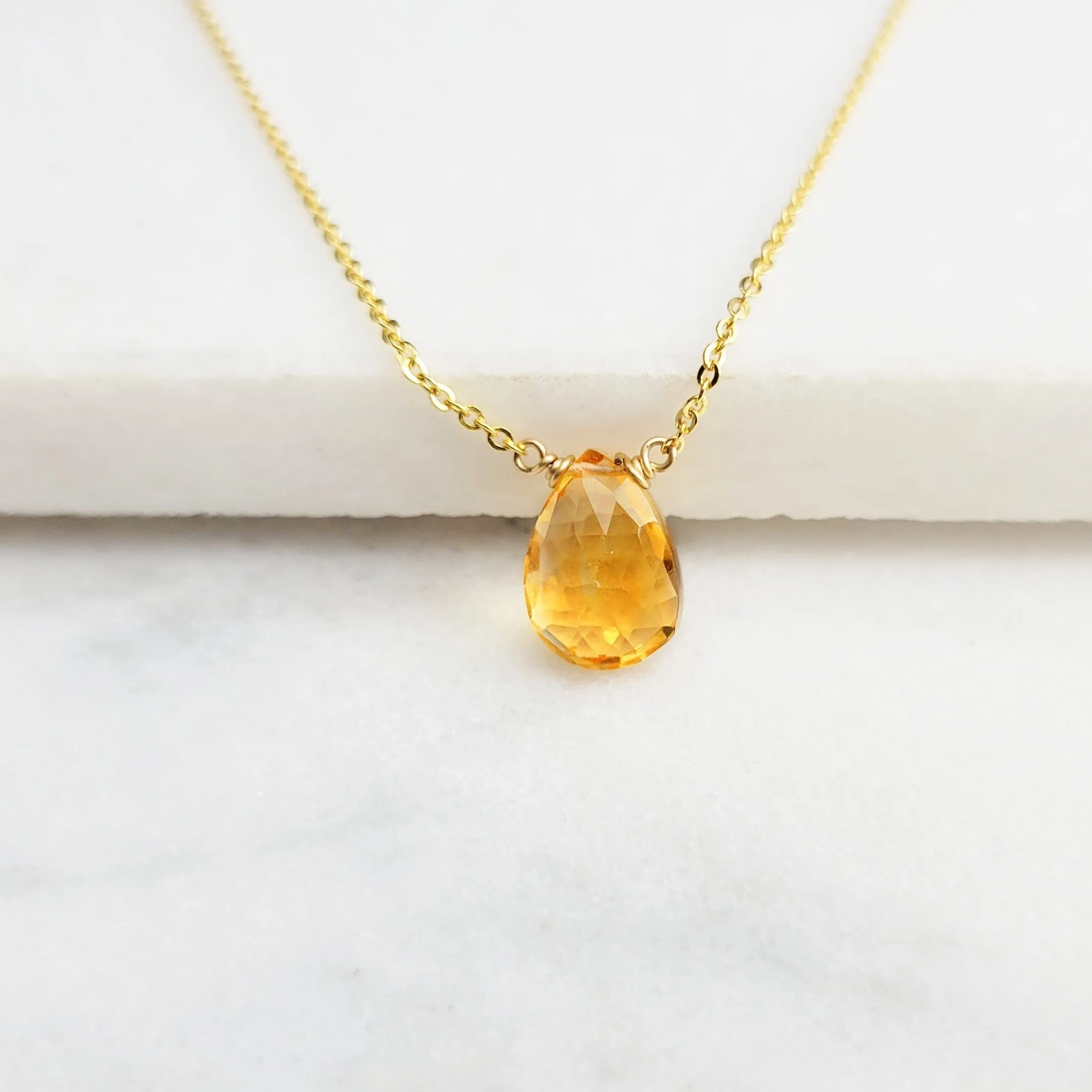 Golden Citrine Pear Briolette Necklace