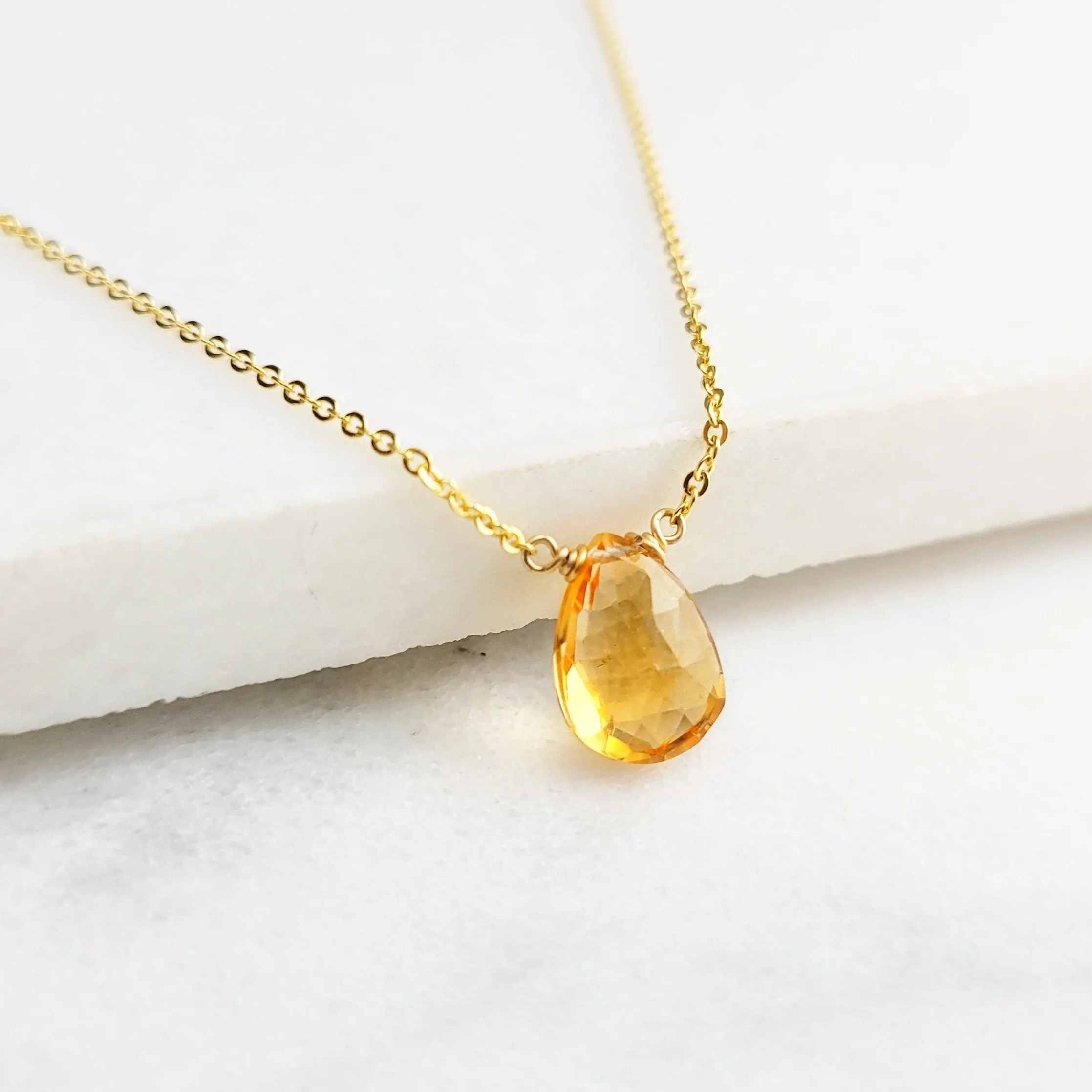 Golden Citrine Pear Briolette Necklace