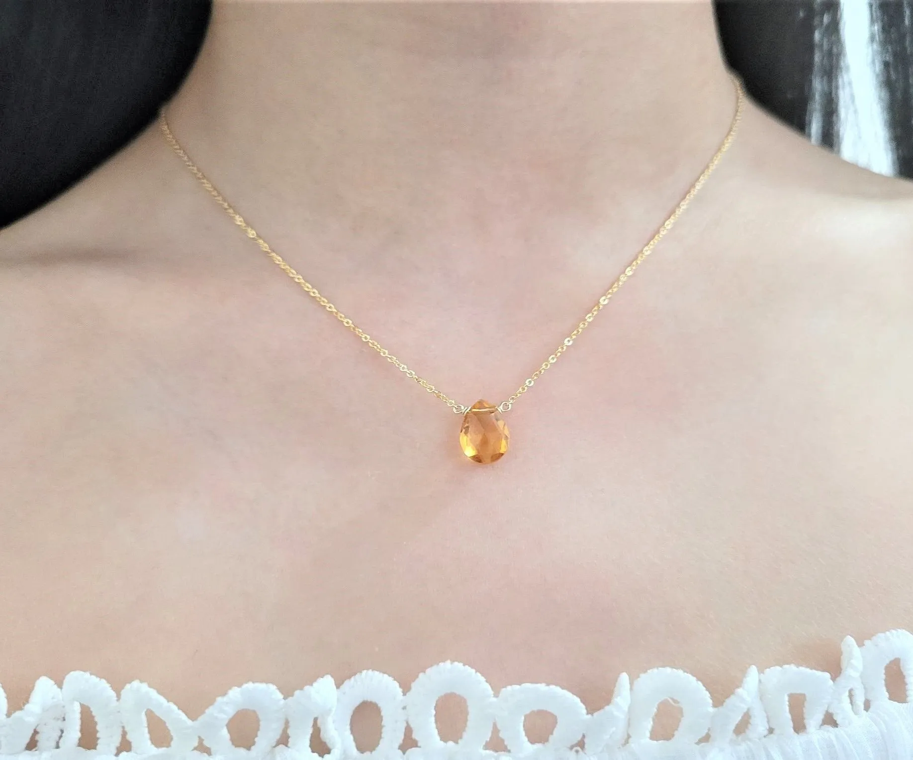 Golden Citrine Pear Briolette Necklace