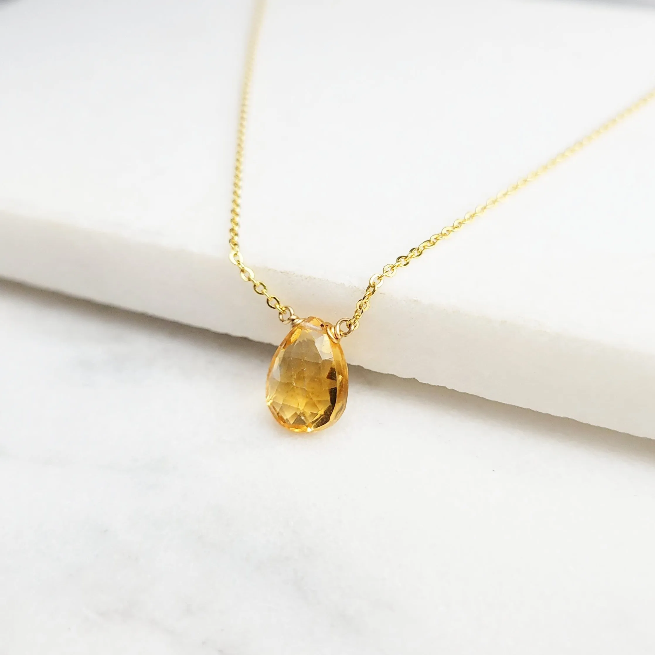 Golden Citrine Pear Briolette Necklace