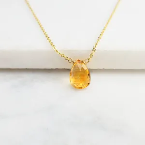 Golden Citrine Pear Briolette Necklace