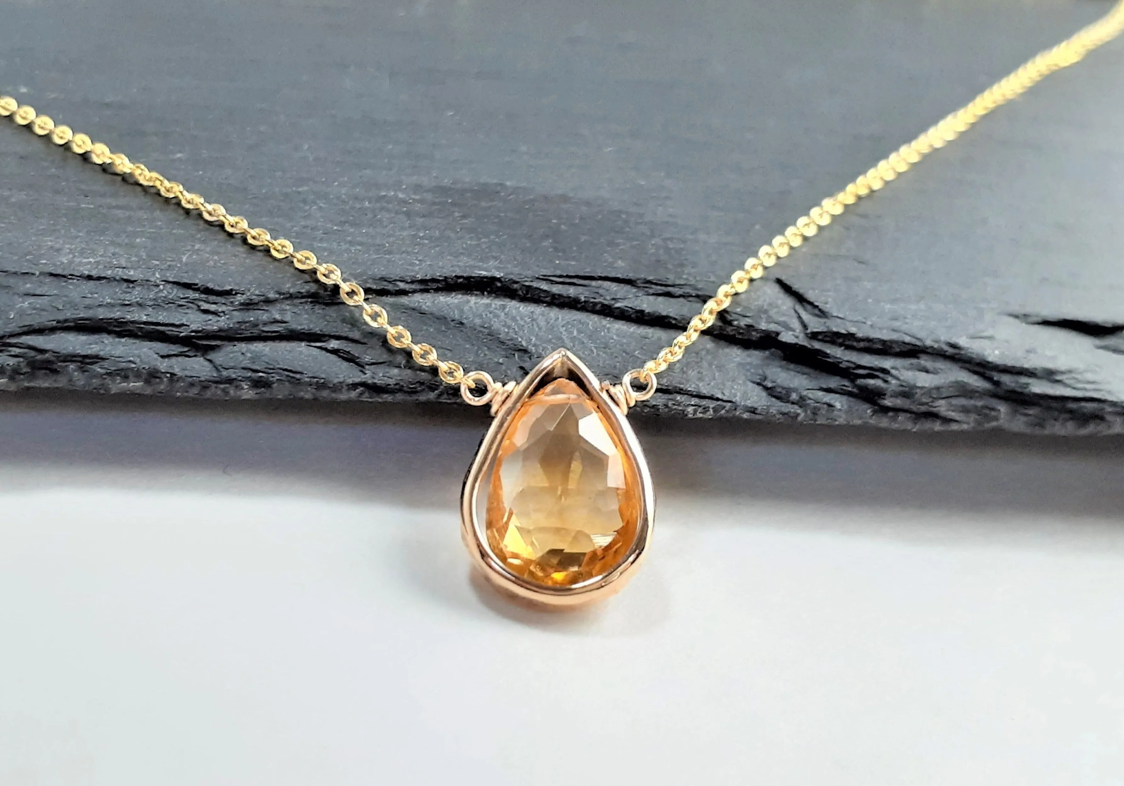 Golden Citrine Pear Briolette Pendant Necklace