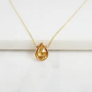 Golden Citrine Pear Briolette Pendant Necklace