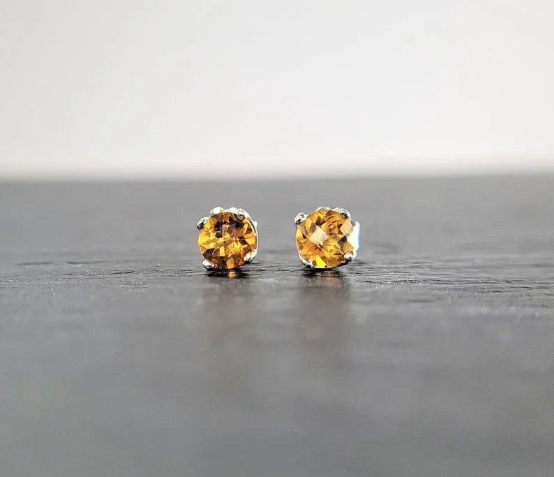 Golden Citrine Stud Earrings