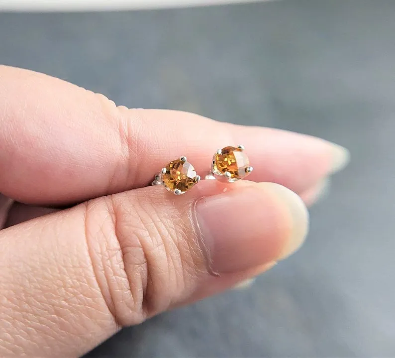 Golden Citrine Stud Earrings