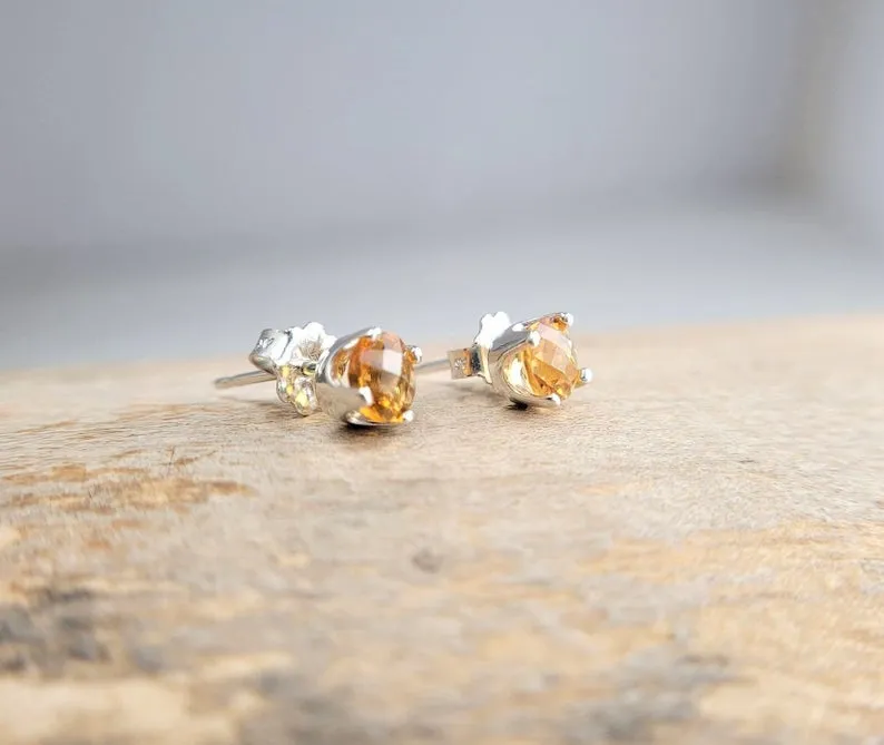 Golden Citrine Stud Earrings