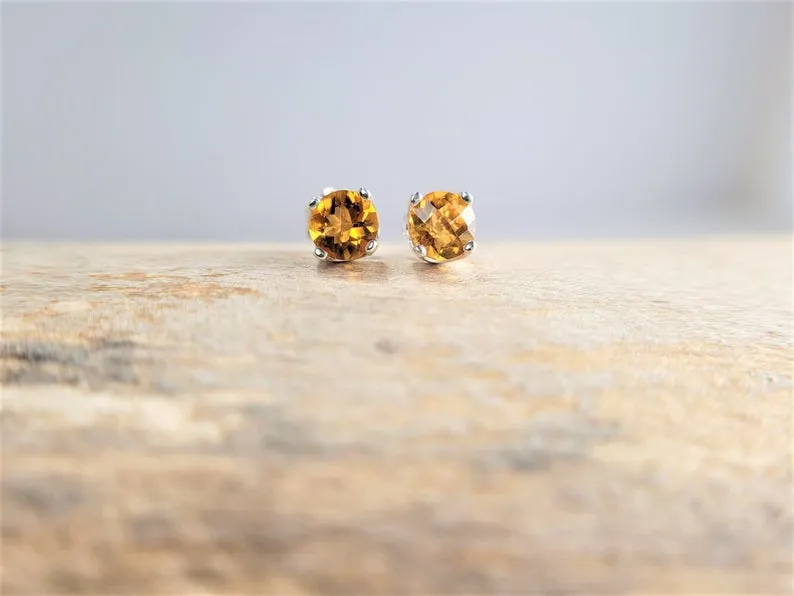 Golden Citrine Stud Earrings