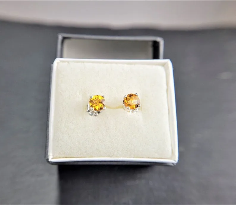 Golden Citrine Stud Earrings
