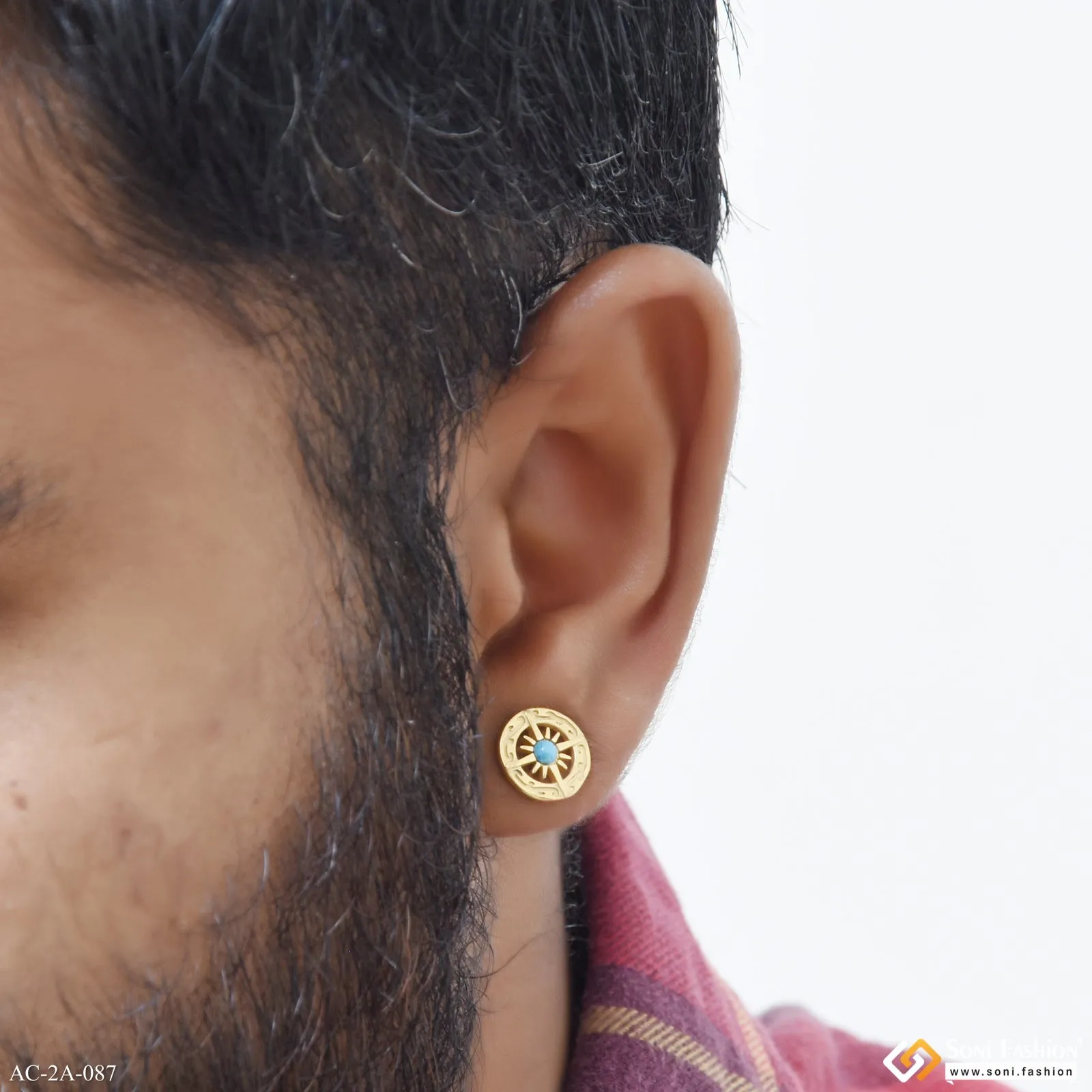 Golden Color Stainless Steel Stud Earring for Men (1 Pc) - Style A087