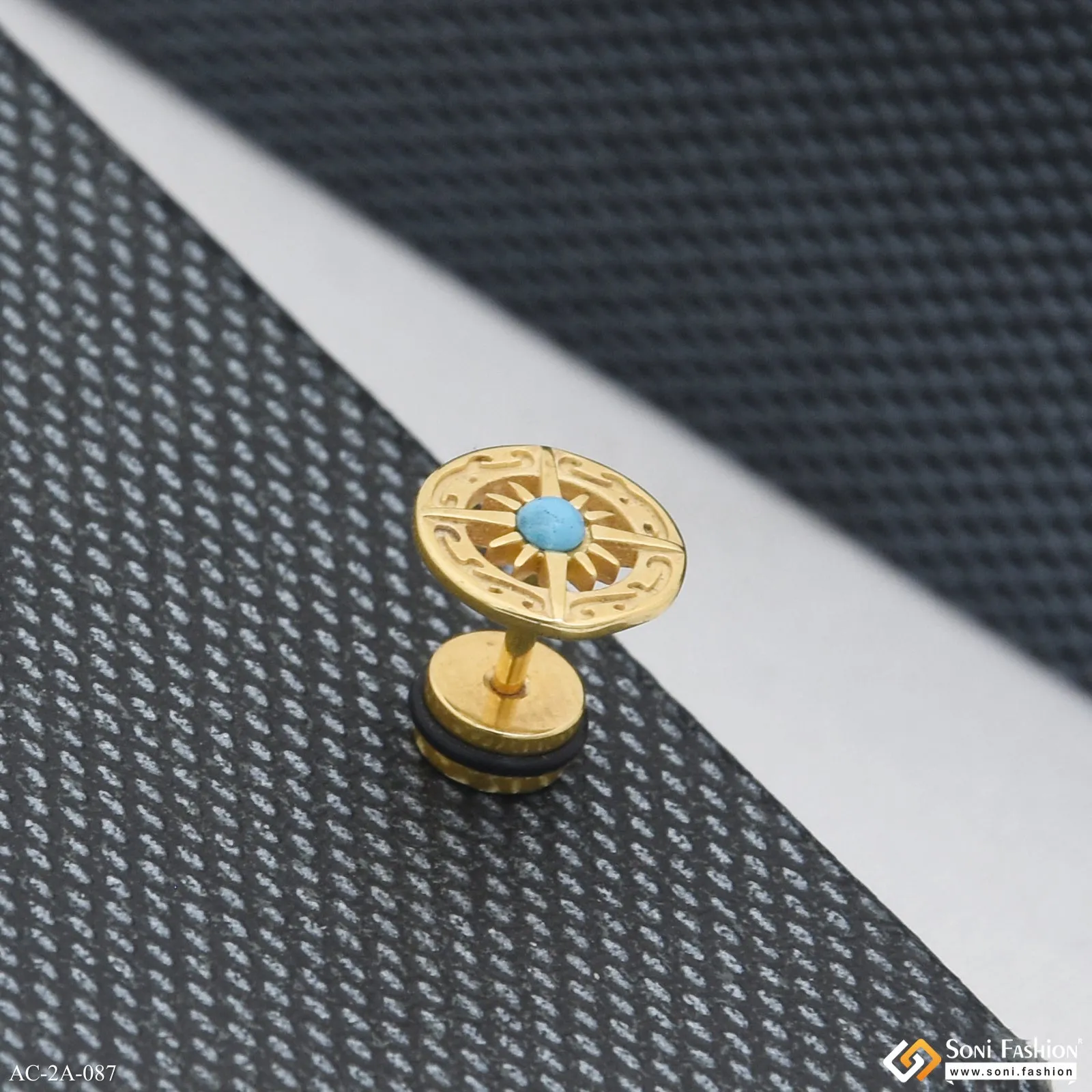 Golden Color Stainless Steel Stud Earring for Men (1 Pc) - Style A087