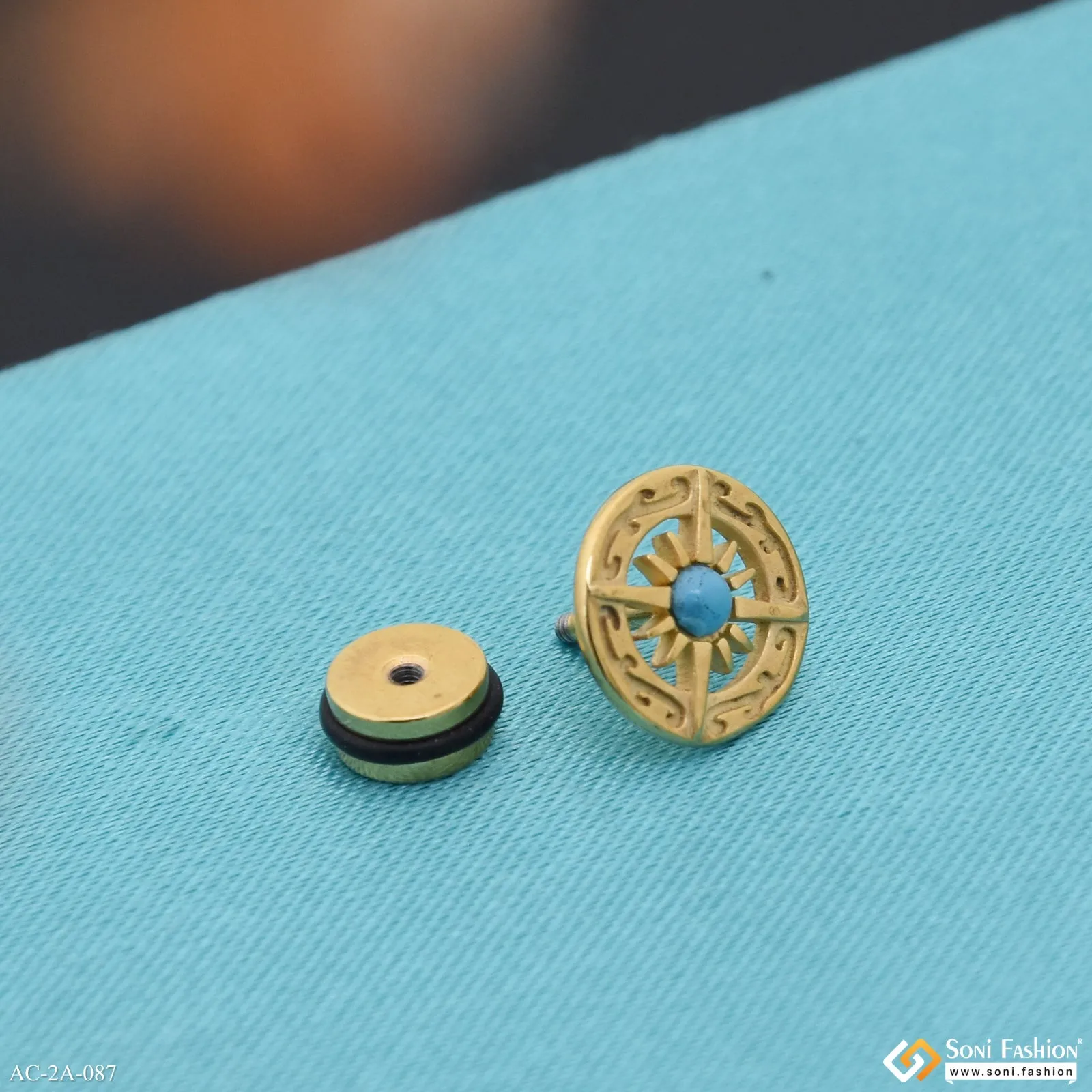 Golden Color Stainless Steel Stud Earring for Men (1 Pc) - Style A087