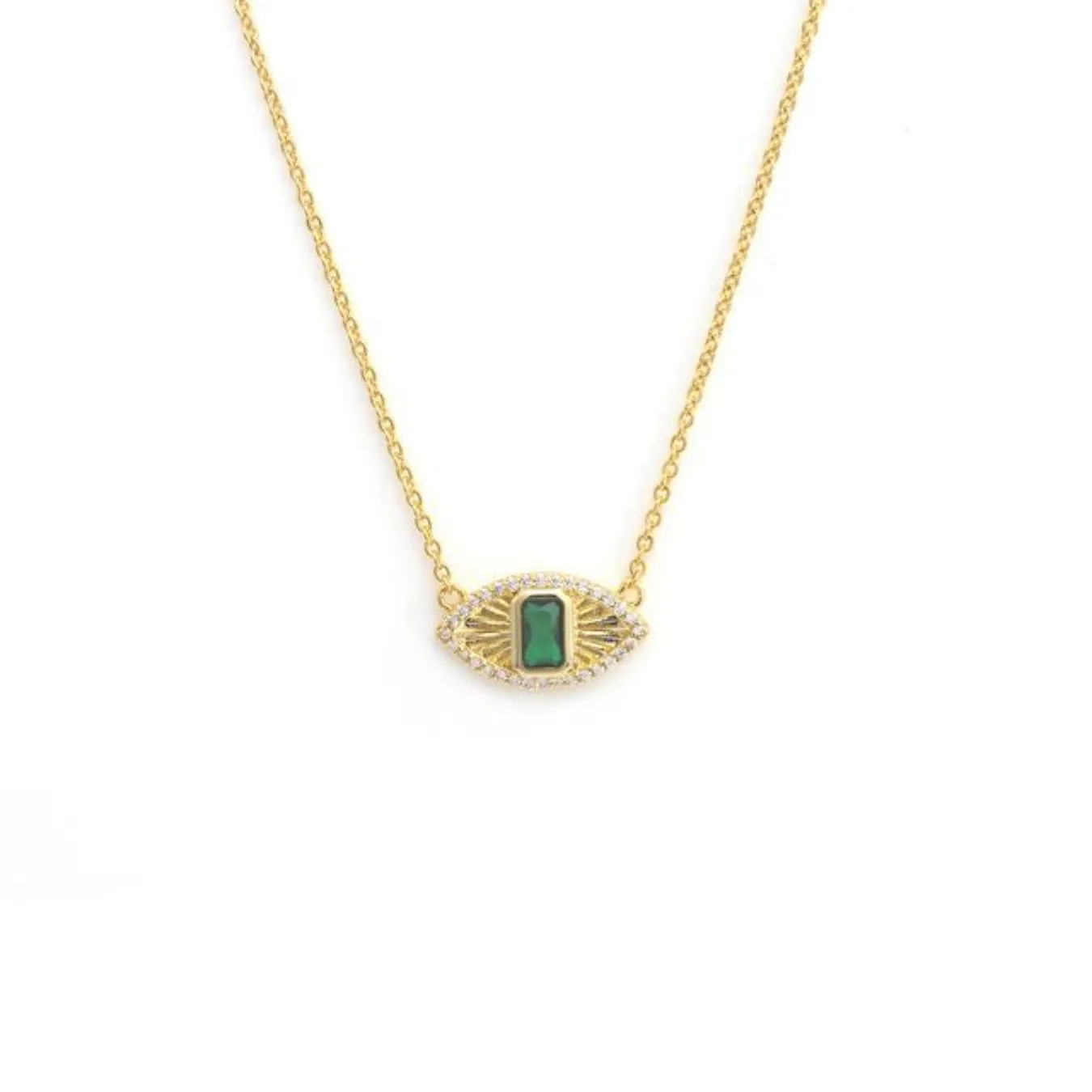 Green Evil Eye Necklace - Yellow Gold