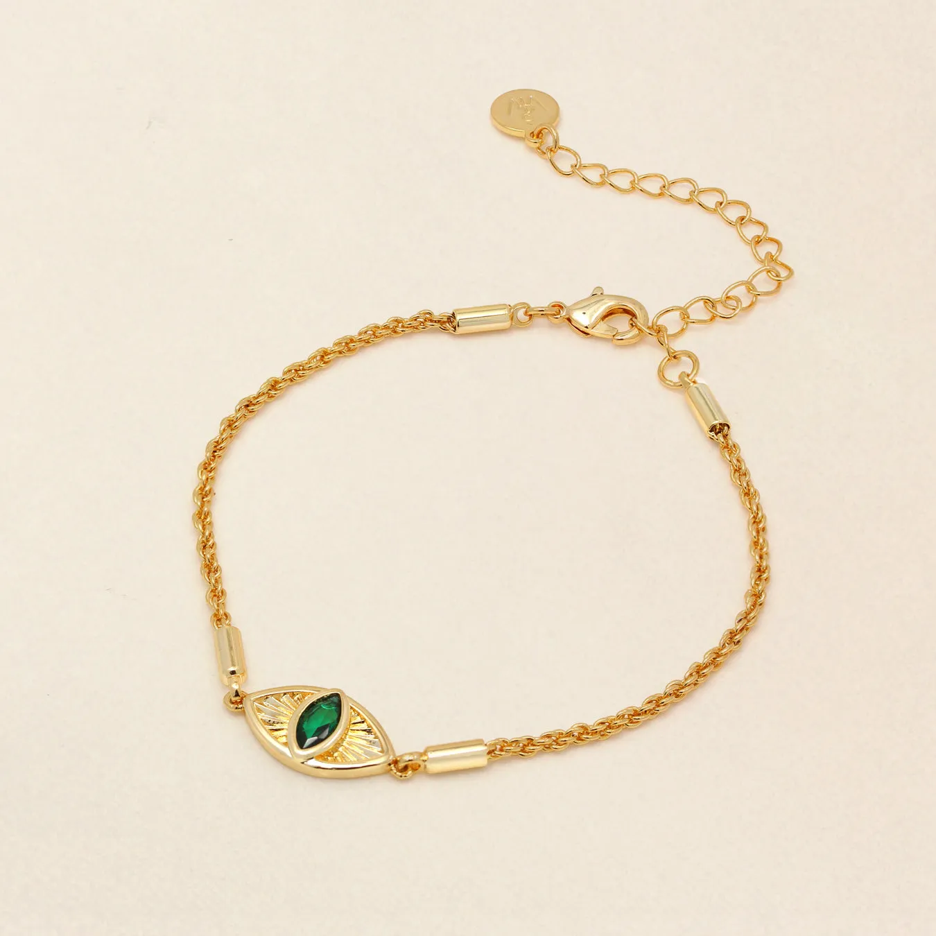 Green Evil Eye Necklace - Yellow Gold