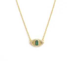 Green Evil Eye Necklace - Yellow Gold