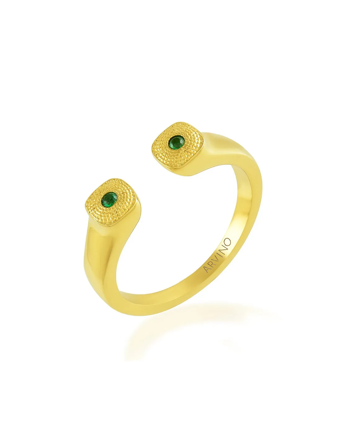 Green Gem Granulated Open Thin Band Ring