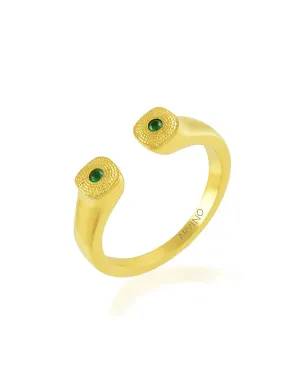 Green Gem Granulated Open Thin Band Ring