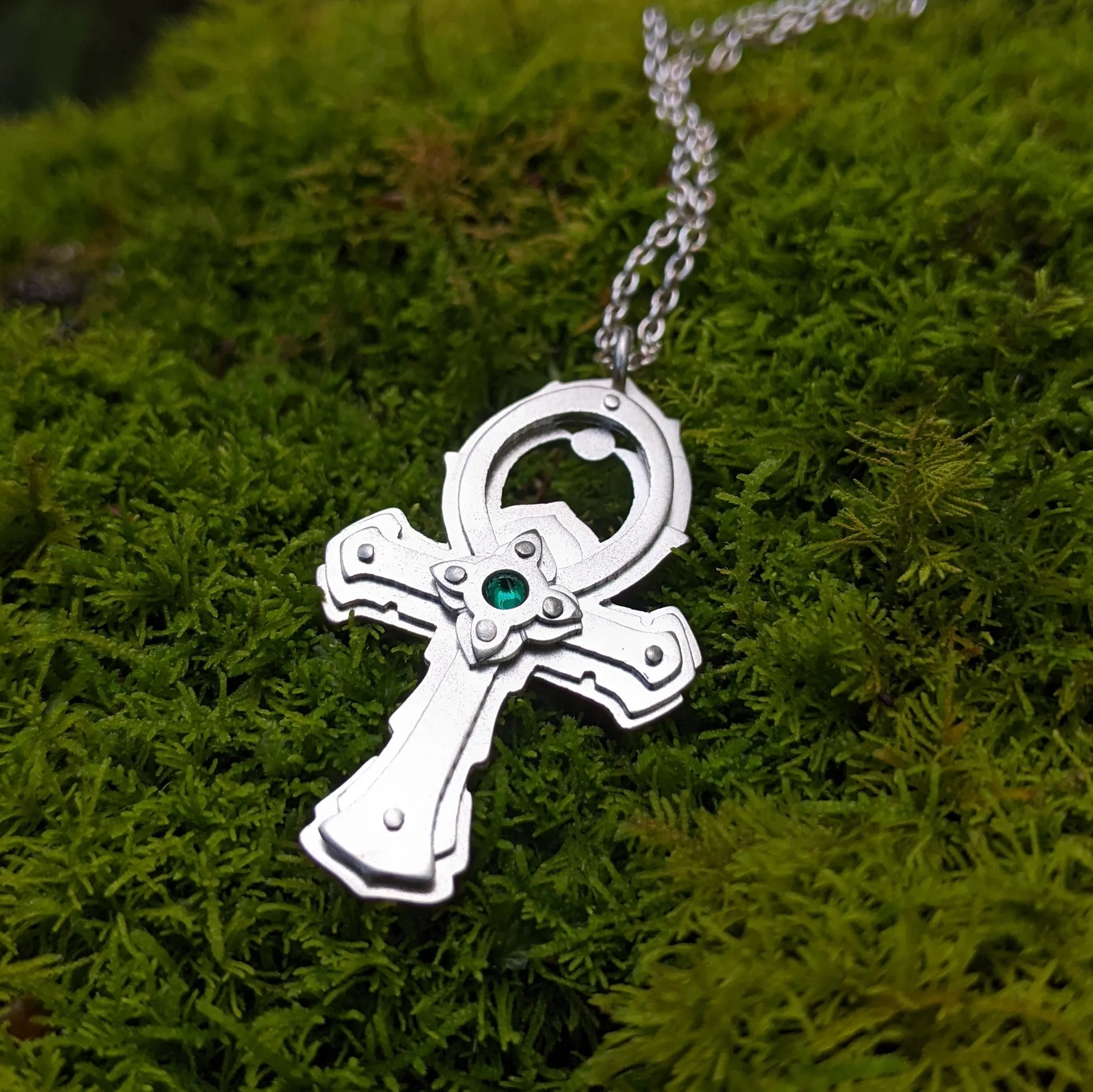 Handcut Emerald Ankh Pendant