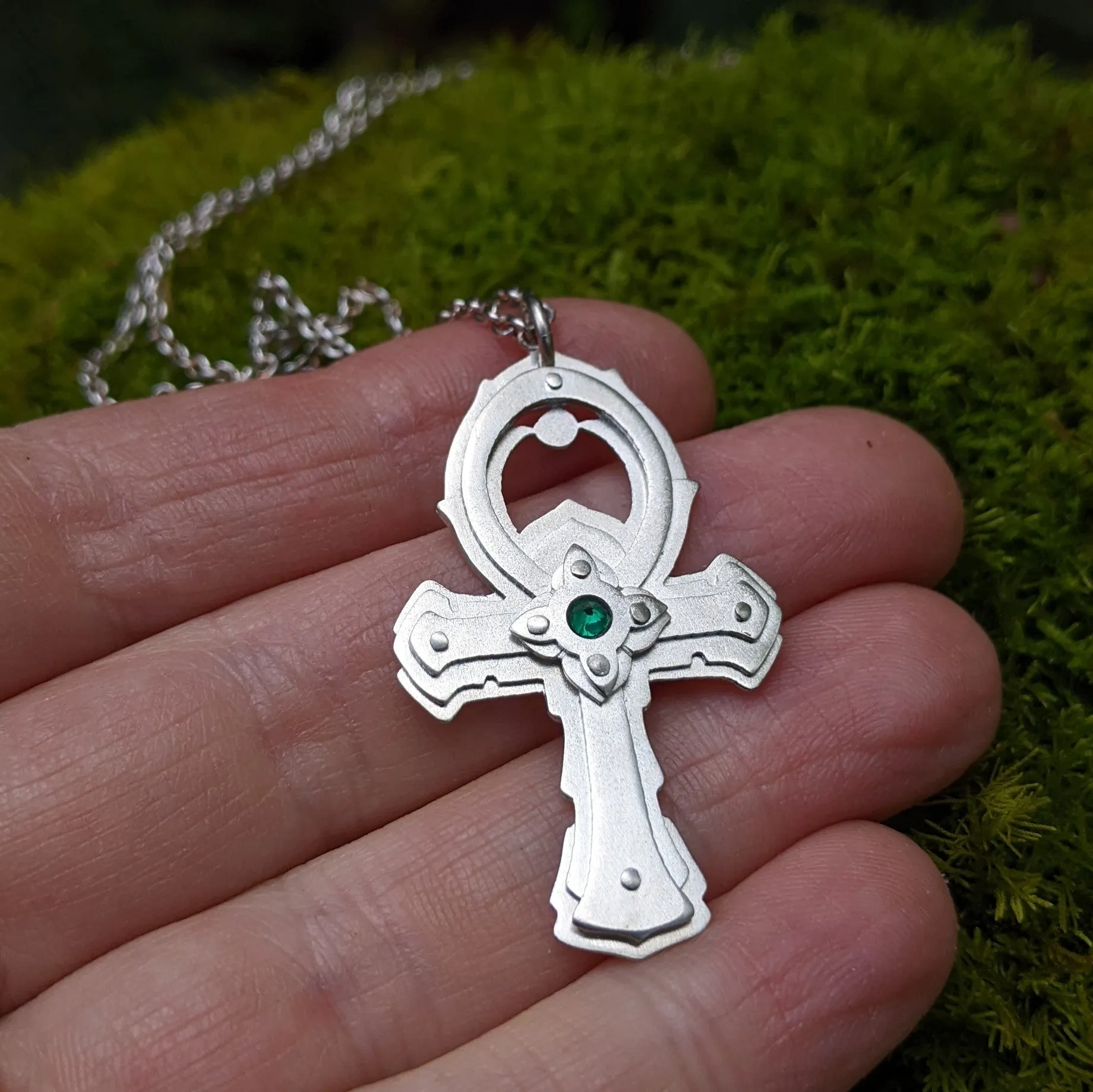 Handcut Emerald Ankh Pendant