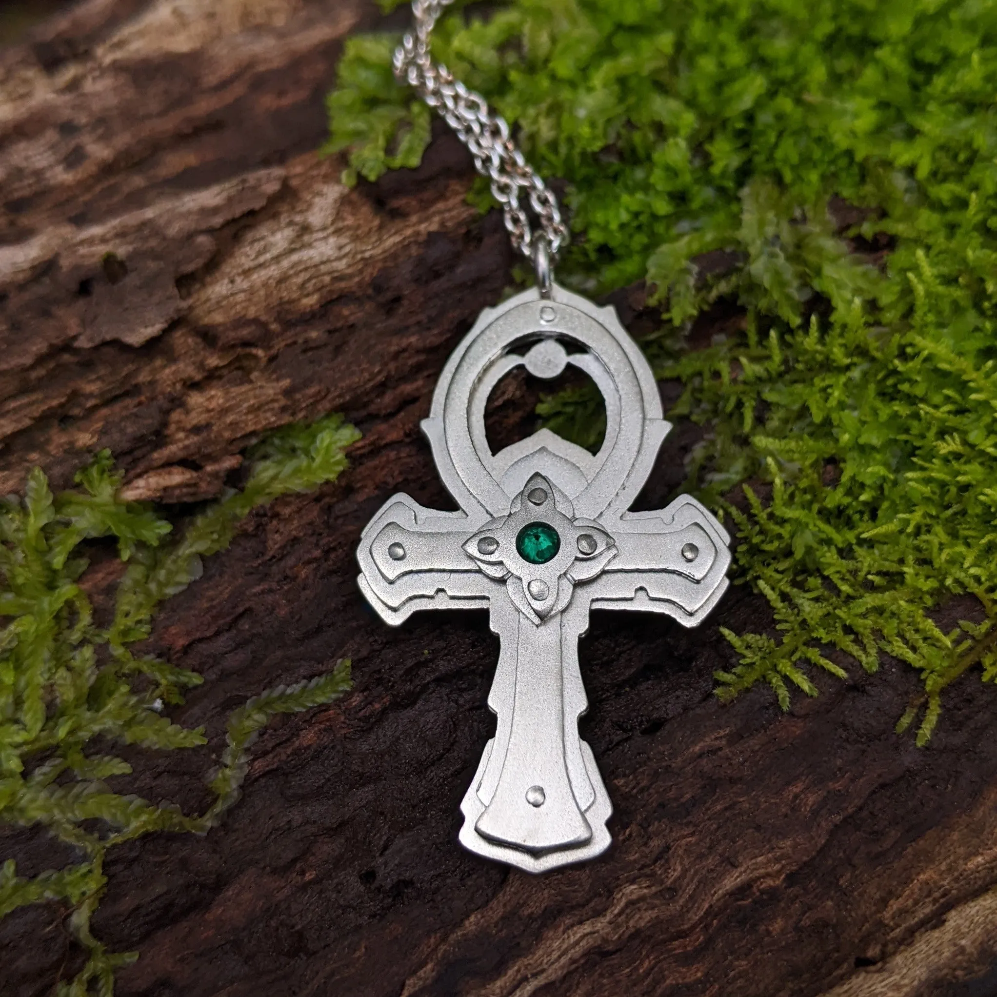 Handcut Emerald Ankh Pendant