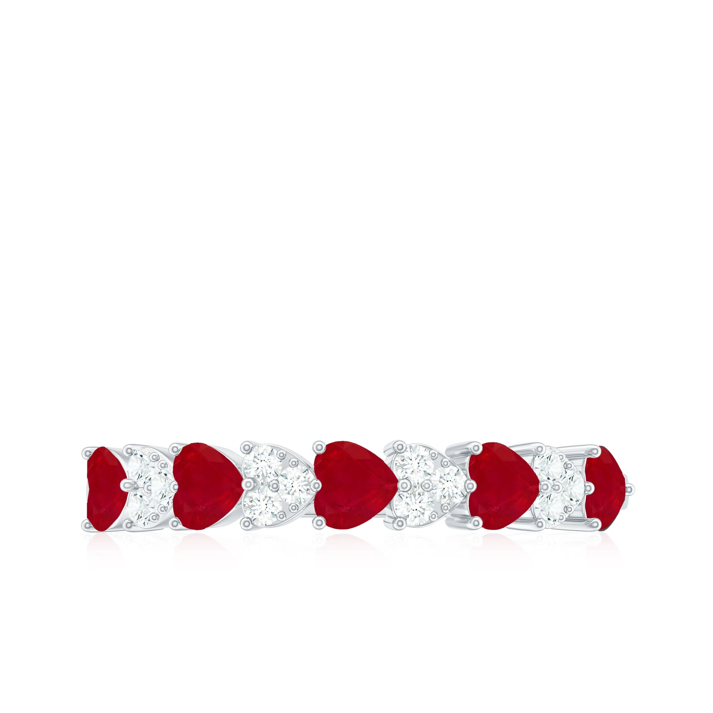 Heart Shape Ruby Half Eternity Ring with Diamond
