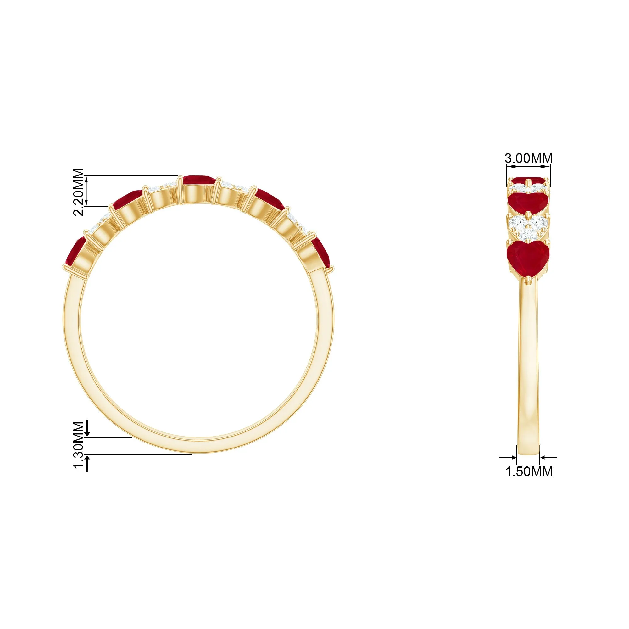 Heart Shape Ruby Half Eternity Ring with Diamond