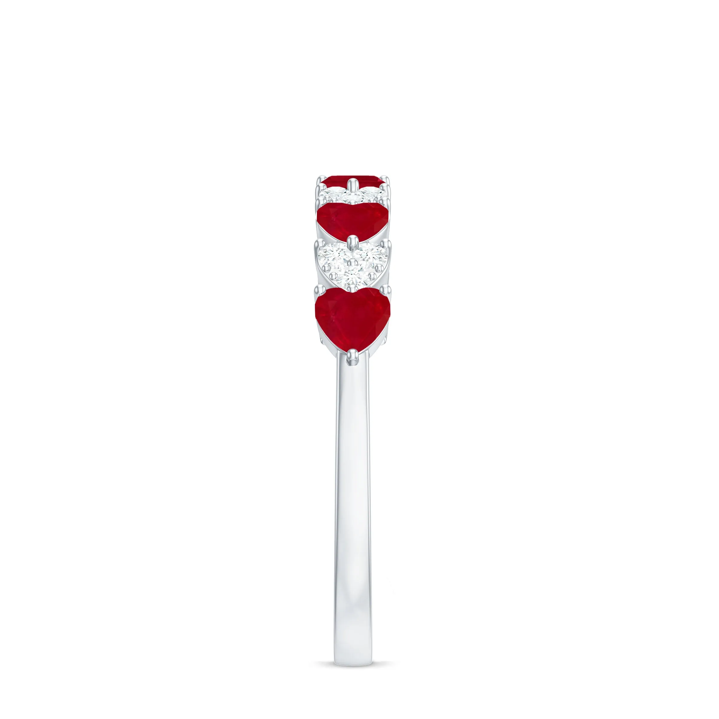 Heart Shape Ruby Half Eternity Ring with Diamond