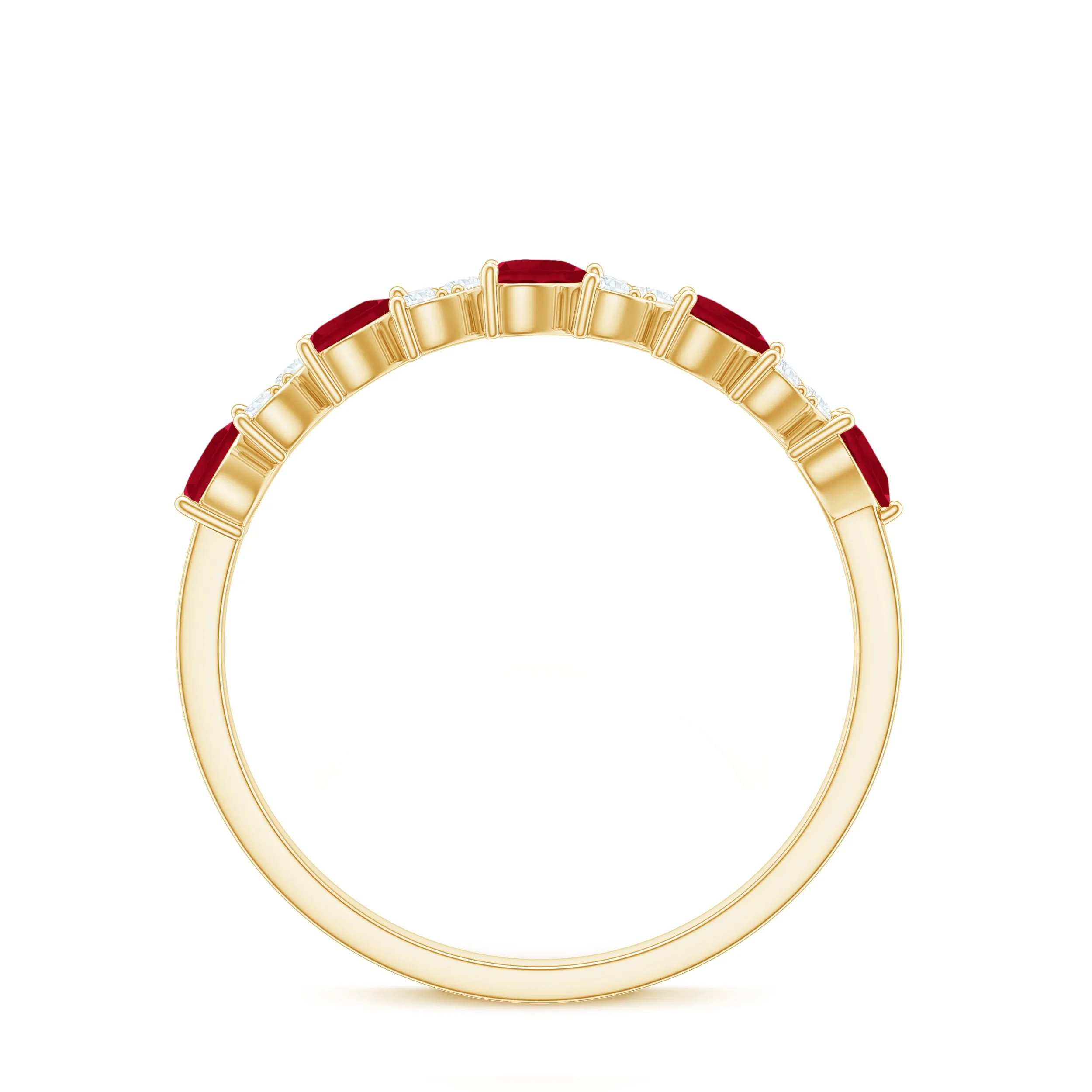 Heart Shape Ruby Half Eternity Ring with Diamond
