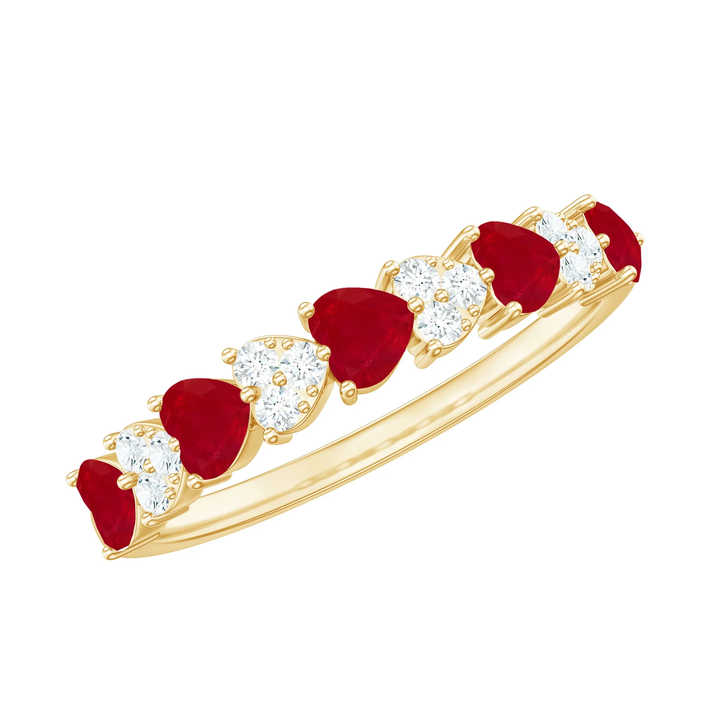 Heart Shape Ruby Half Eternity Ring with Diamond