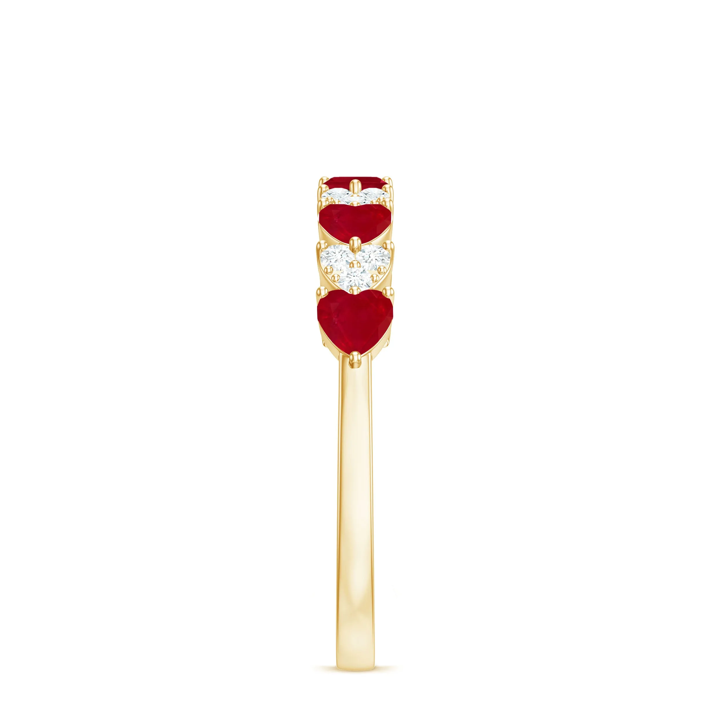 Heart Shape Ruby Half Eternity Ring with Diamond